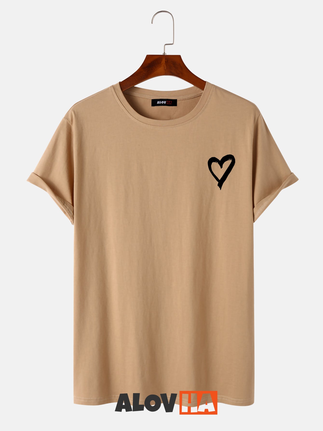 Cotton Round Neck Heart Short-Sleeved T-Shirt