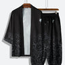 Mens Crane Printed Open Front Kimono with Shorts Set