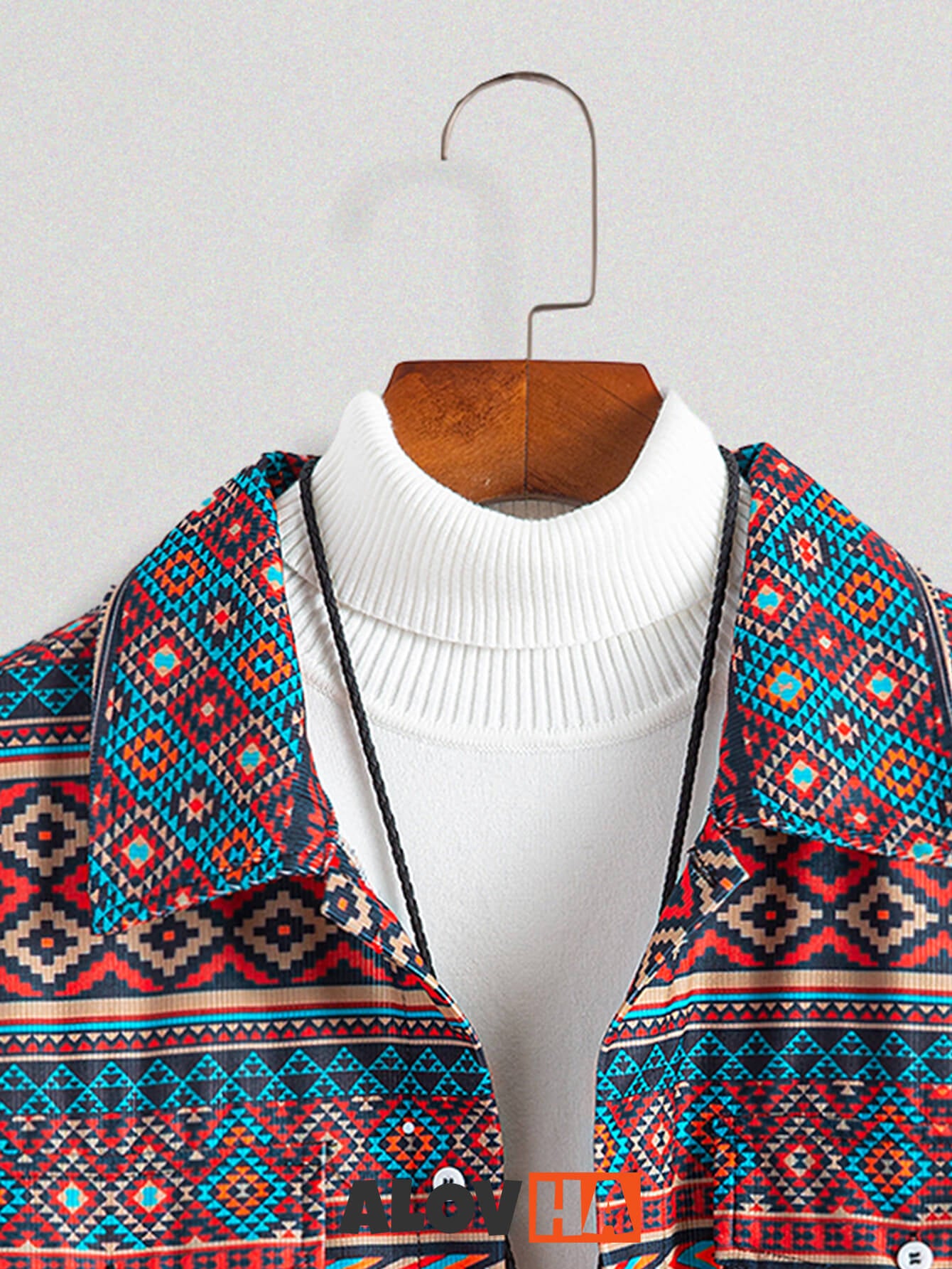 Ethnic Retro Diamond Pattern Corduroy Shirt