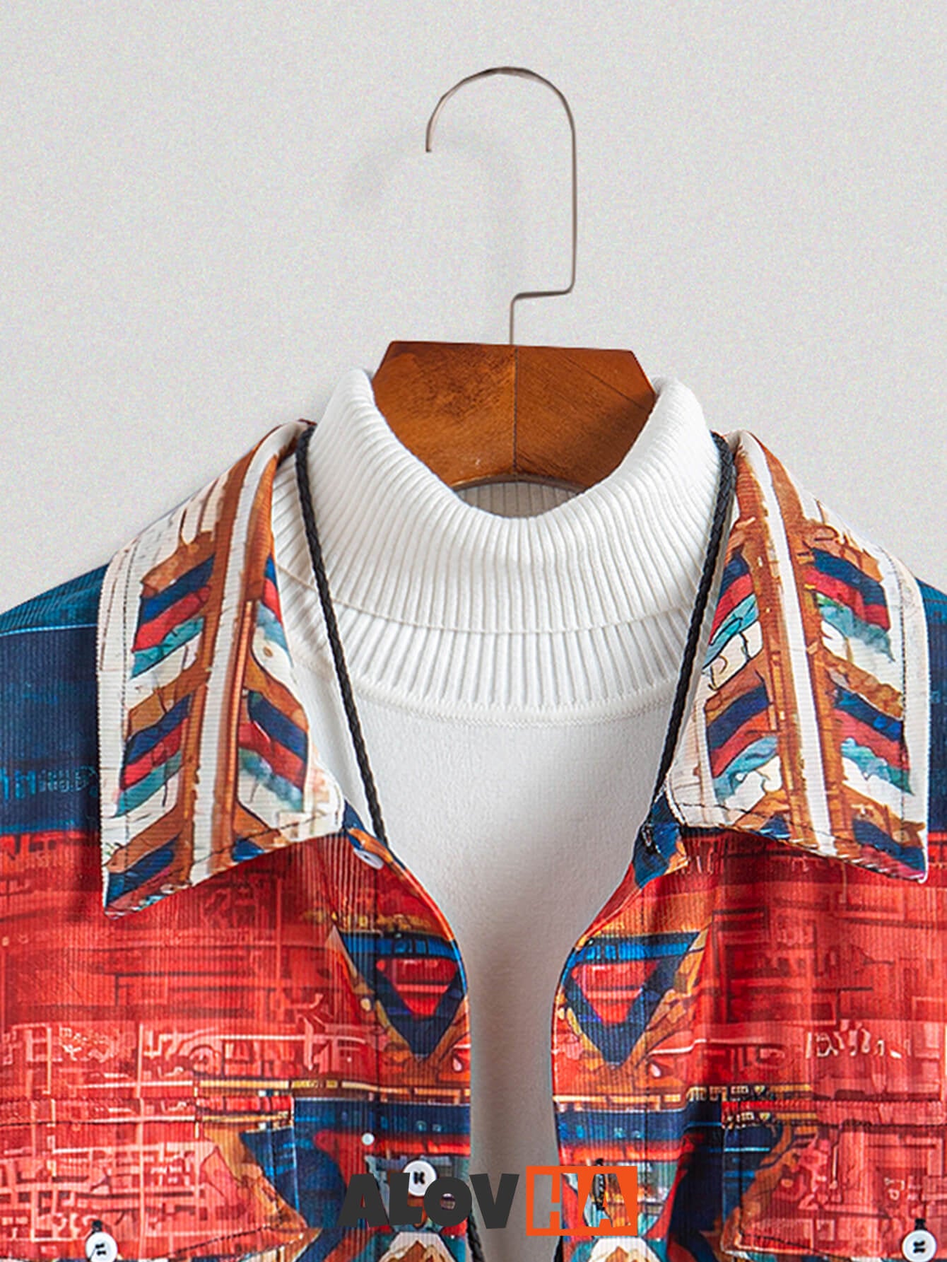 Ethnic Retro Geometric Print Corduroy Shirt