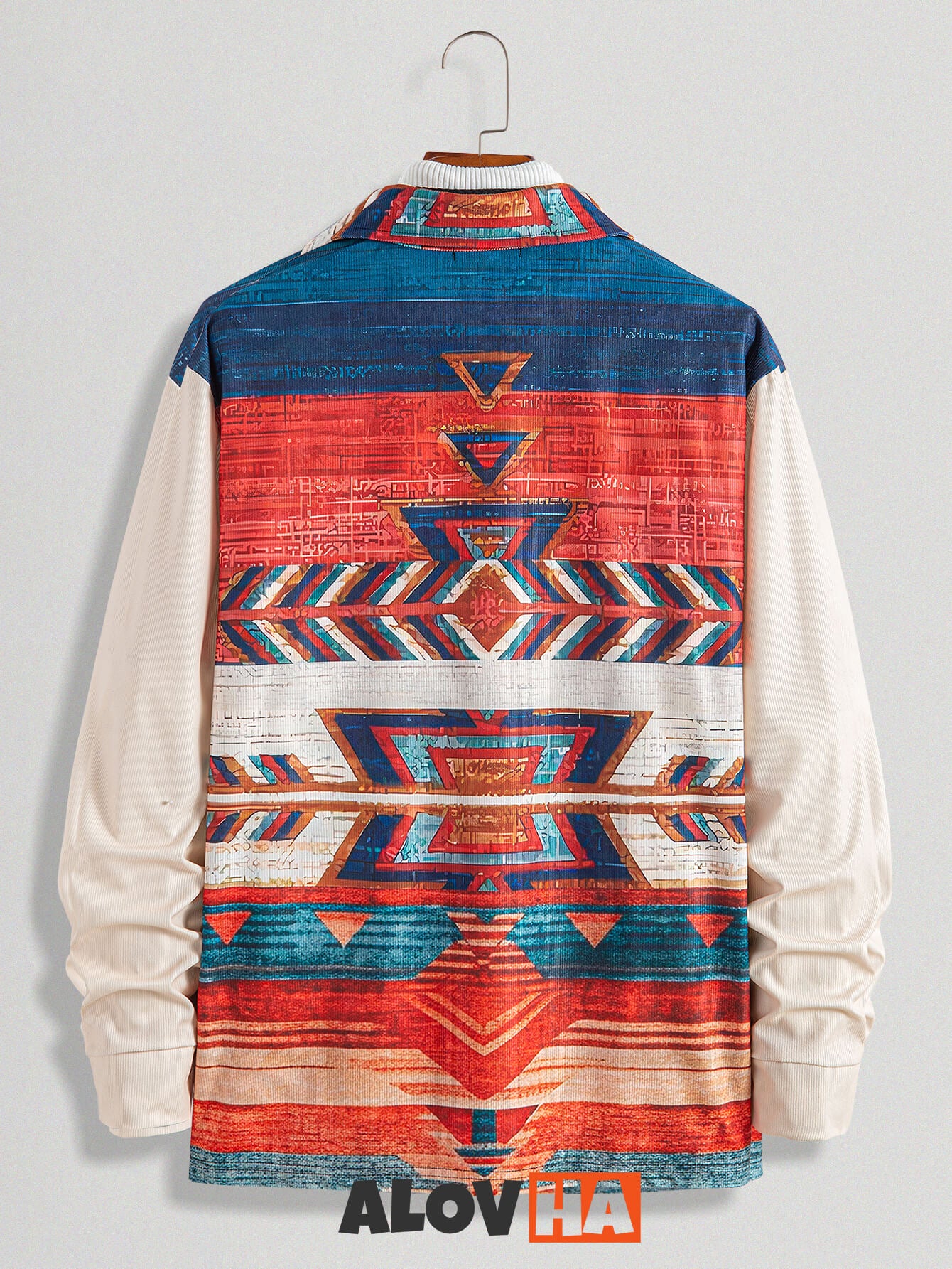 Ethnic Retro Geometric Print Corduroy Shirt