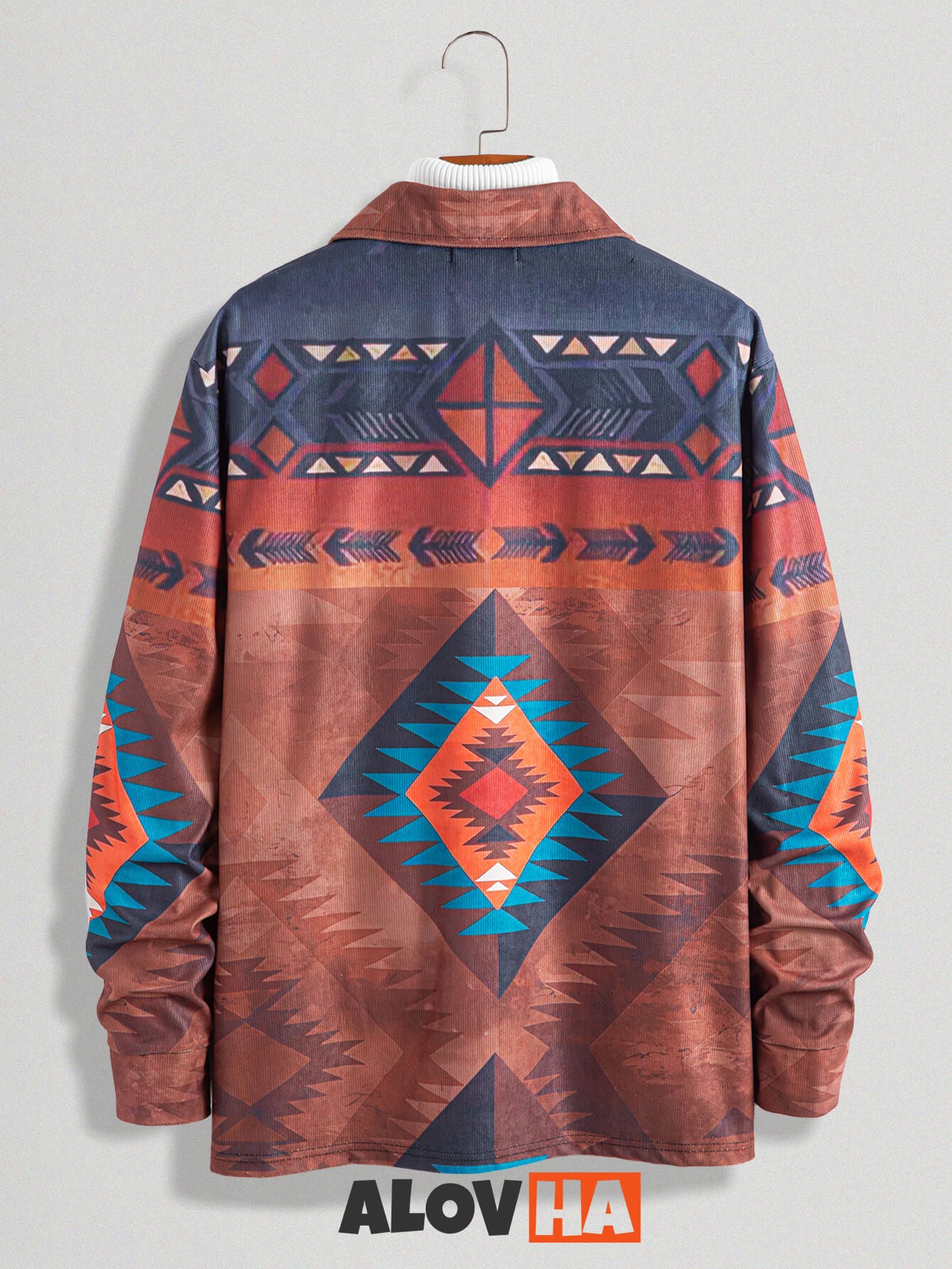 Ethnic Retro Tribal Pattern Men's Aztec Corduroy Shirt