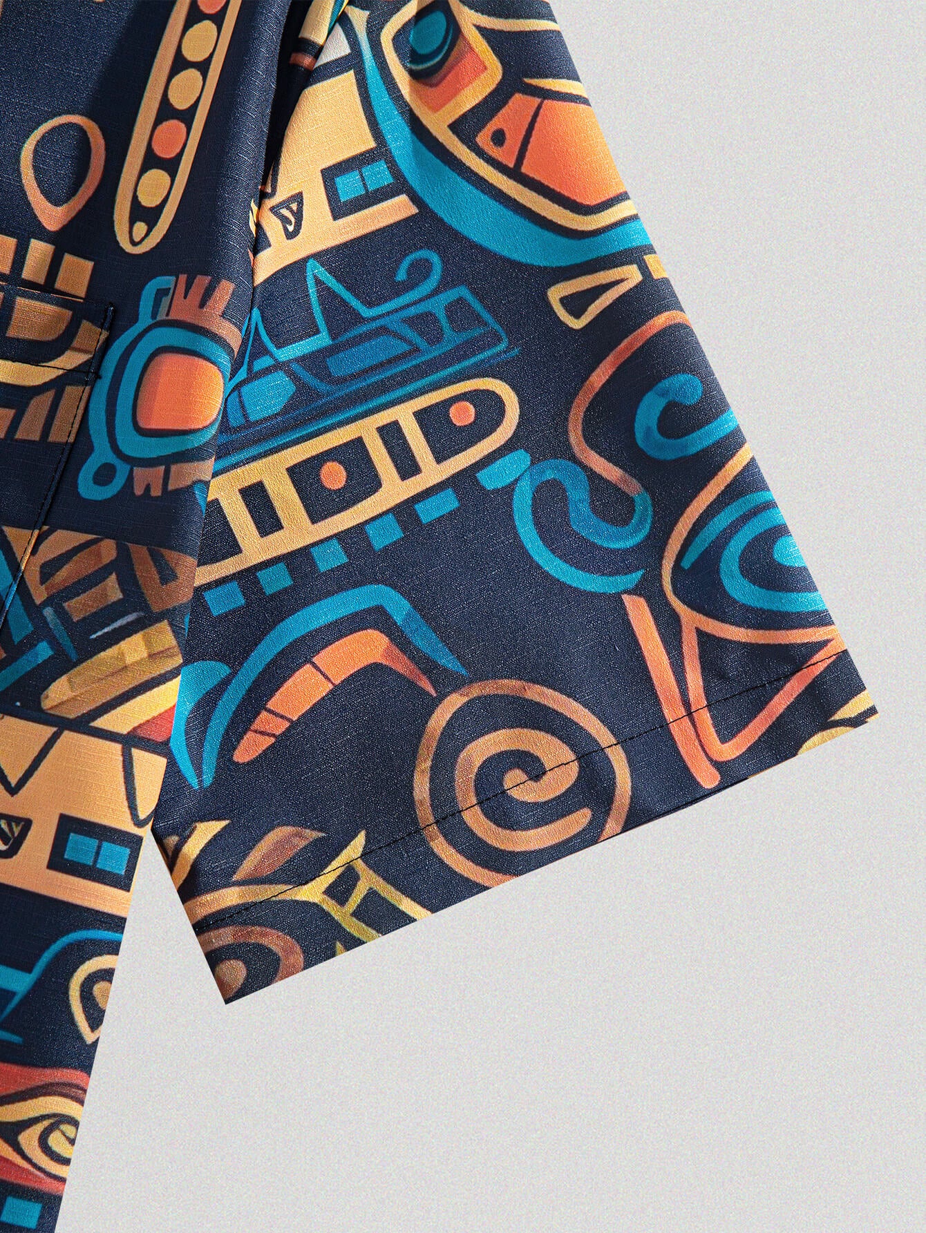 Ethnic Totem Design Textured Lapel Shirt