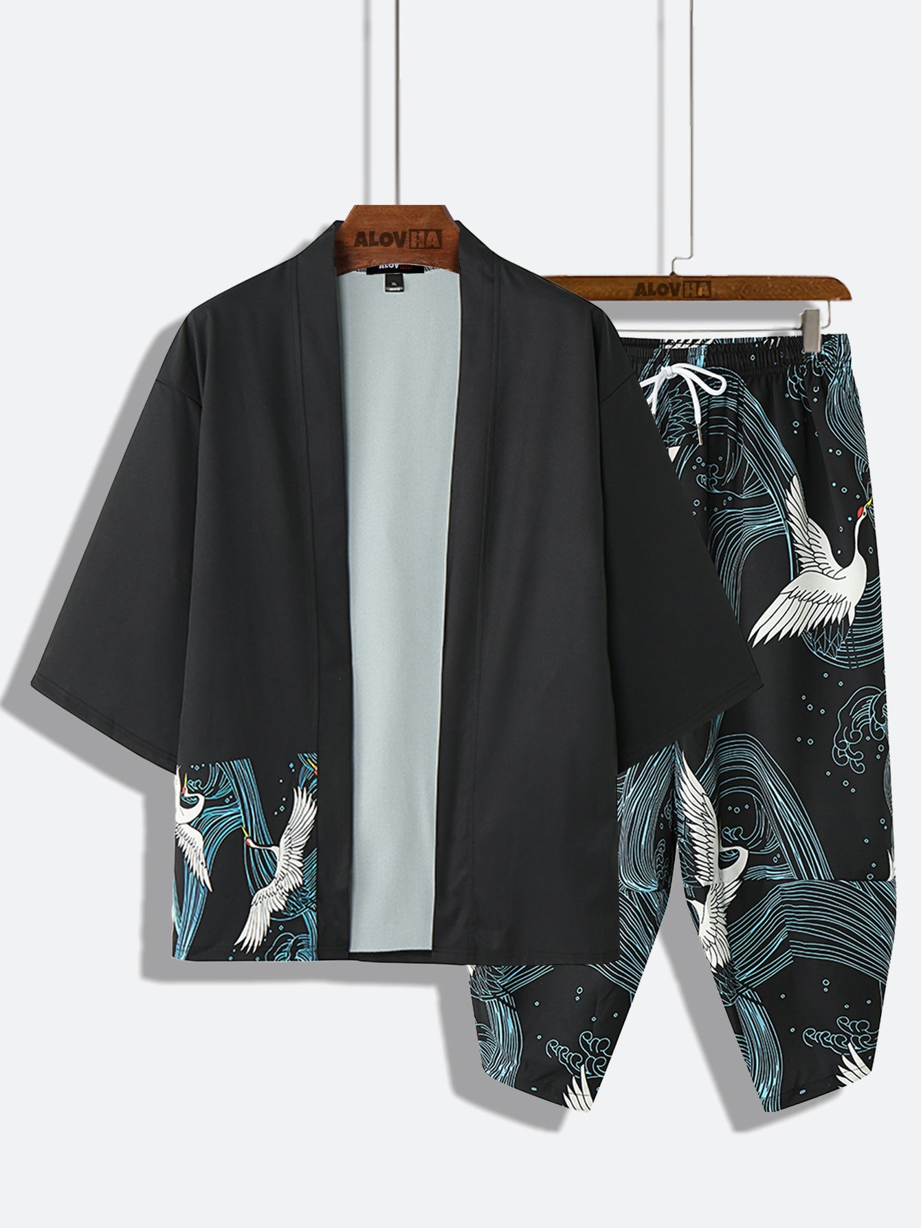 Ethnic Wave Crane Print Set