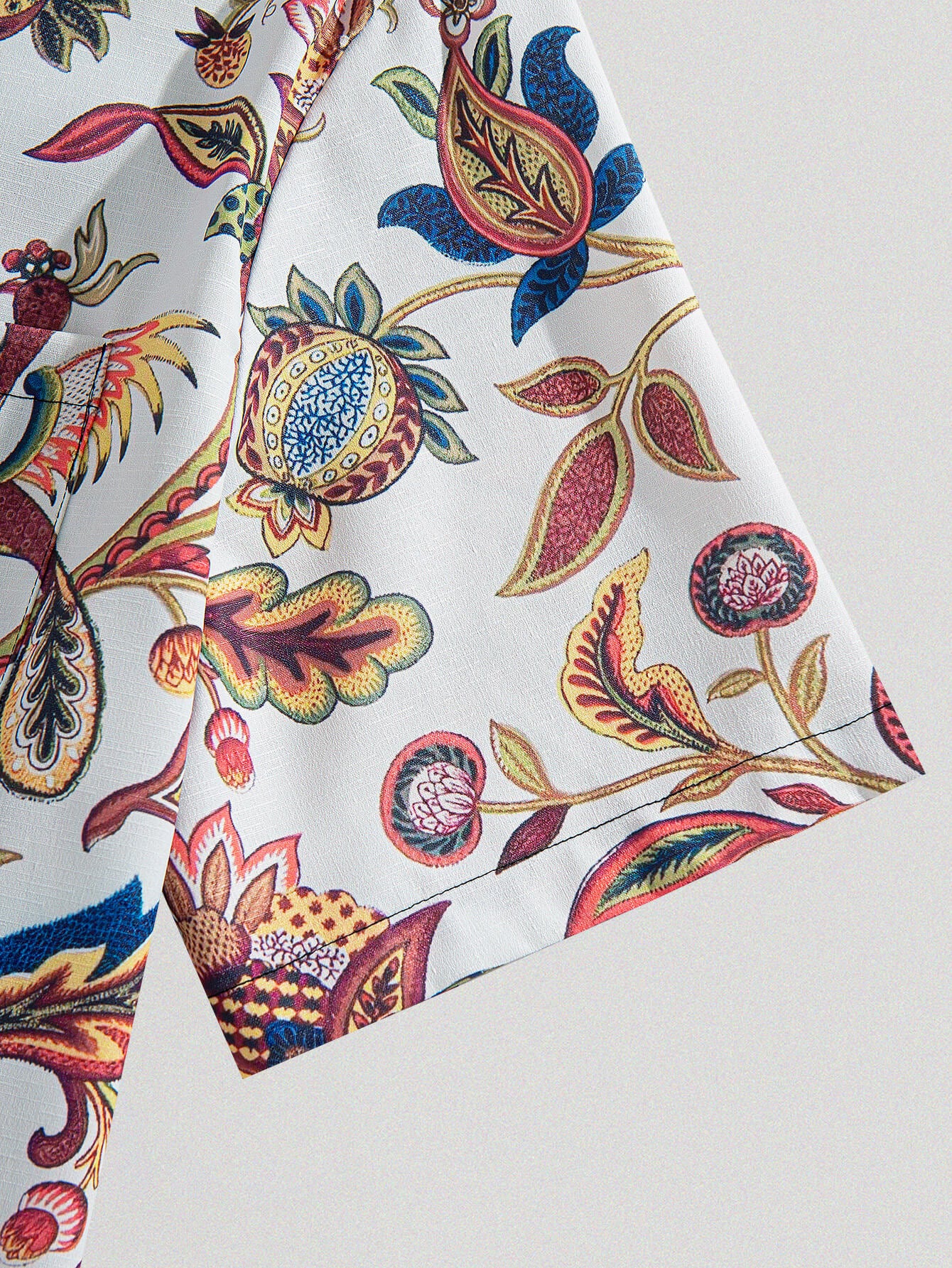 Stylish Birds and Flowers Print Textured Button-Up Shirt