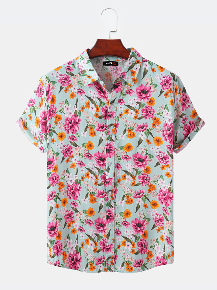 Men's Hawaiian Shirt Floral Print Button-Up Shirt