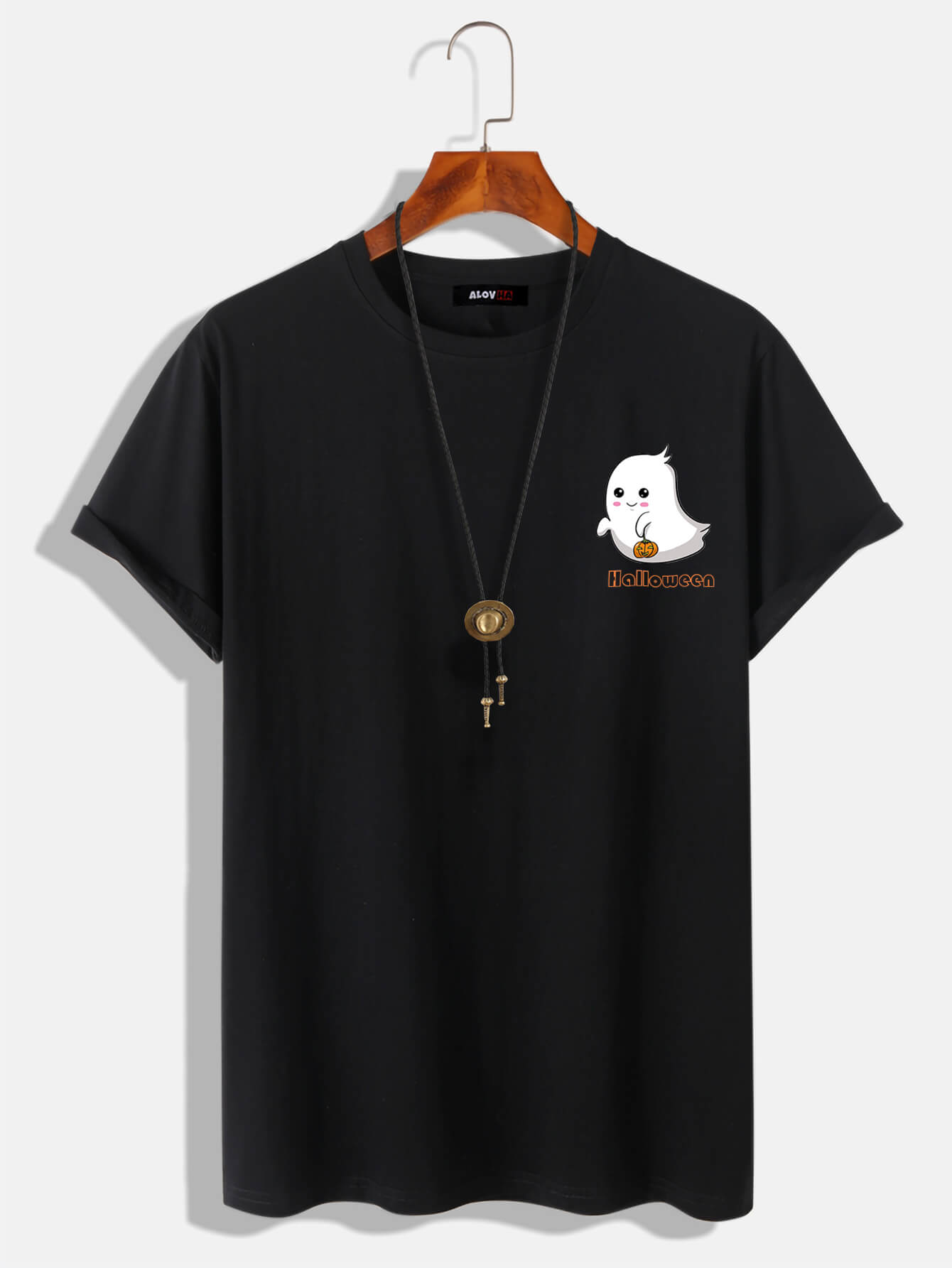 Halloween Cute Floating Little Ghost Pumpkin Pattern Cotton T-Shirt