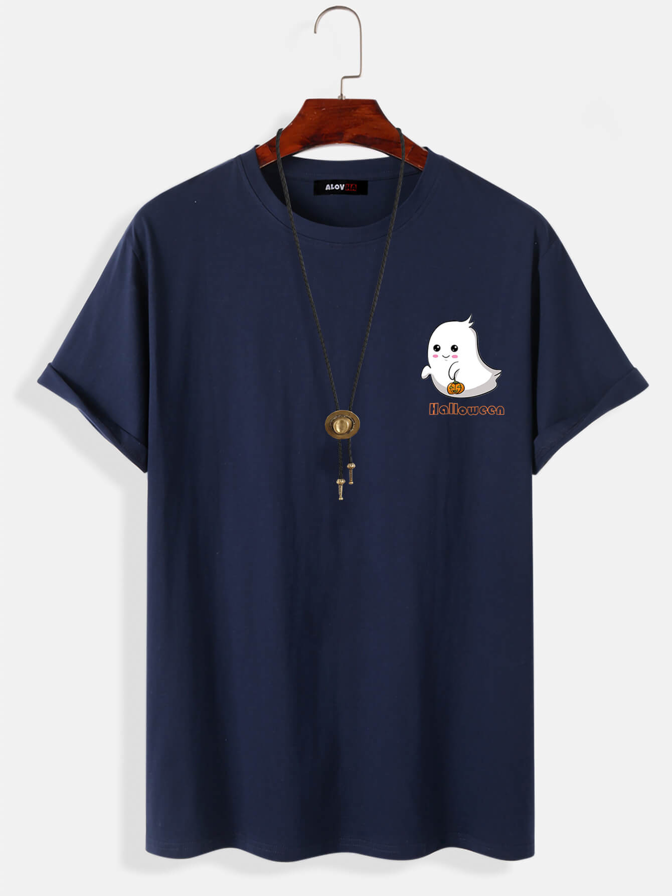 Halloween Cute Floating Little Ghost Pumpkin Pattern Cotton T-Shirt