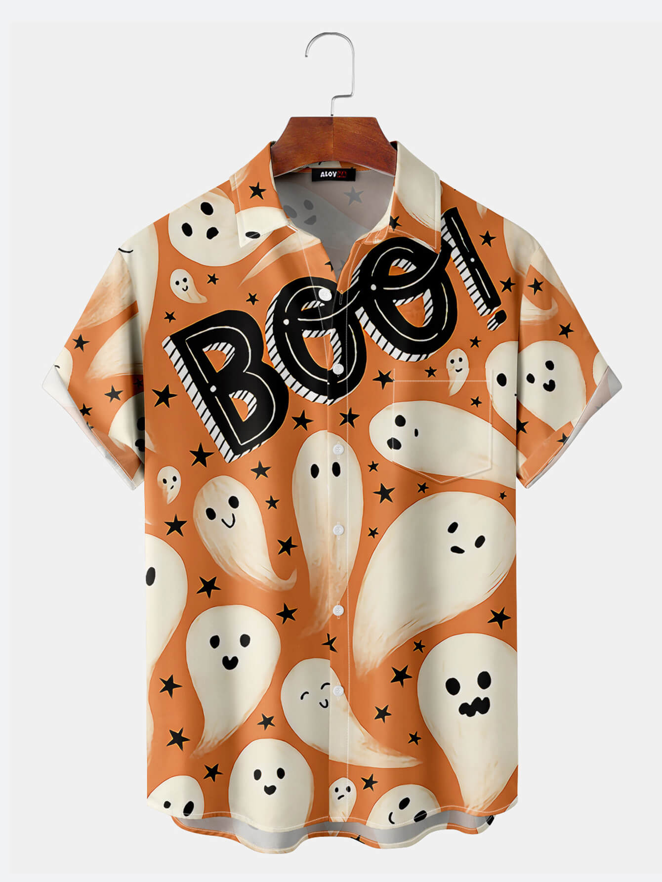 Halloween Ghost Print Button-Down Shirt