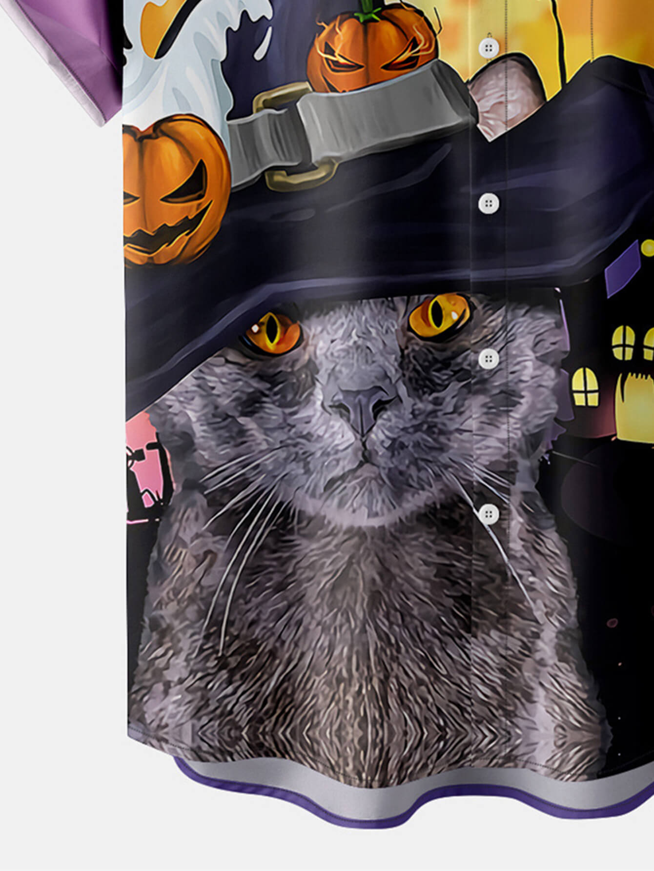 Halloween Magic Hat Cat Button Shirt