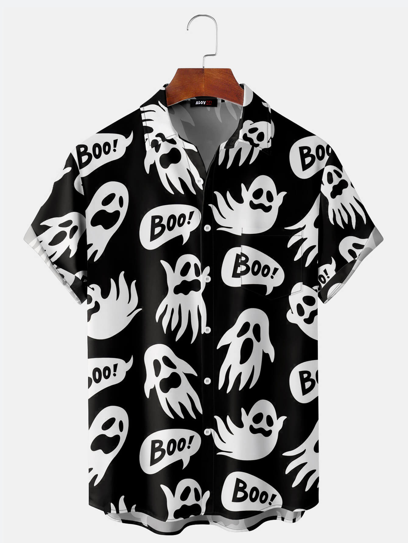 Halloween Party Short Sleeve Boo! Frightened Ghost Print Shirt