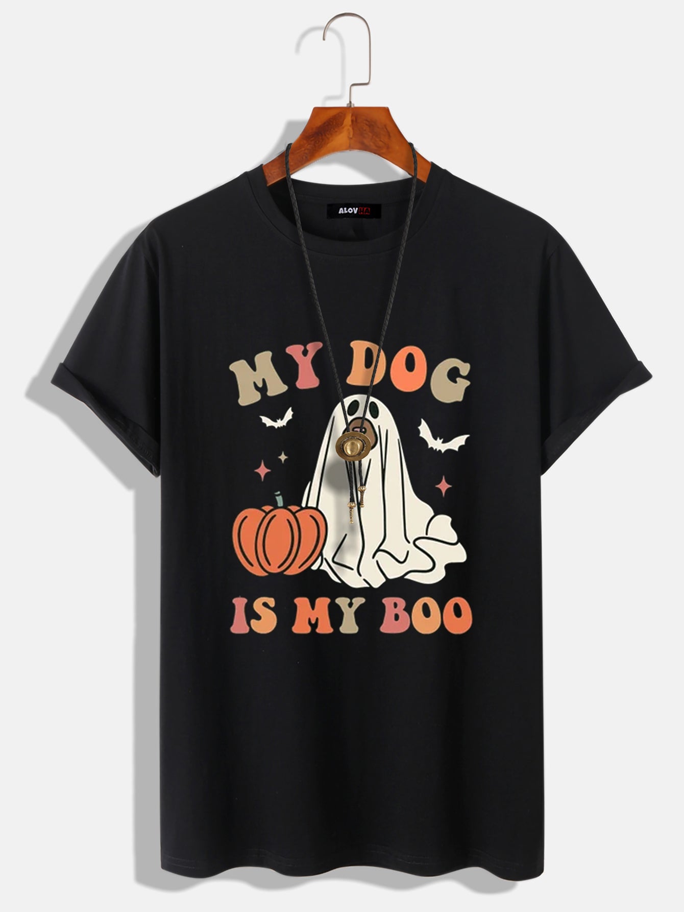 Halloween Party Spooky Lettering Cotton T-Shirt