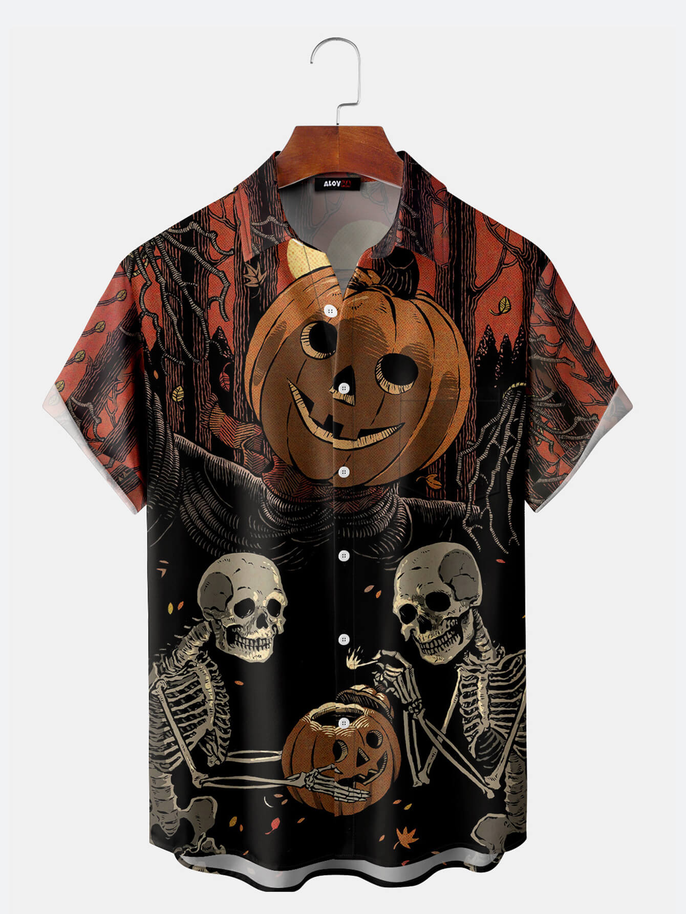 Halloween Pumpkin Face Skull Print Shirt