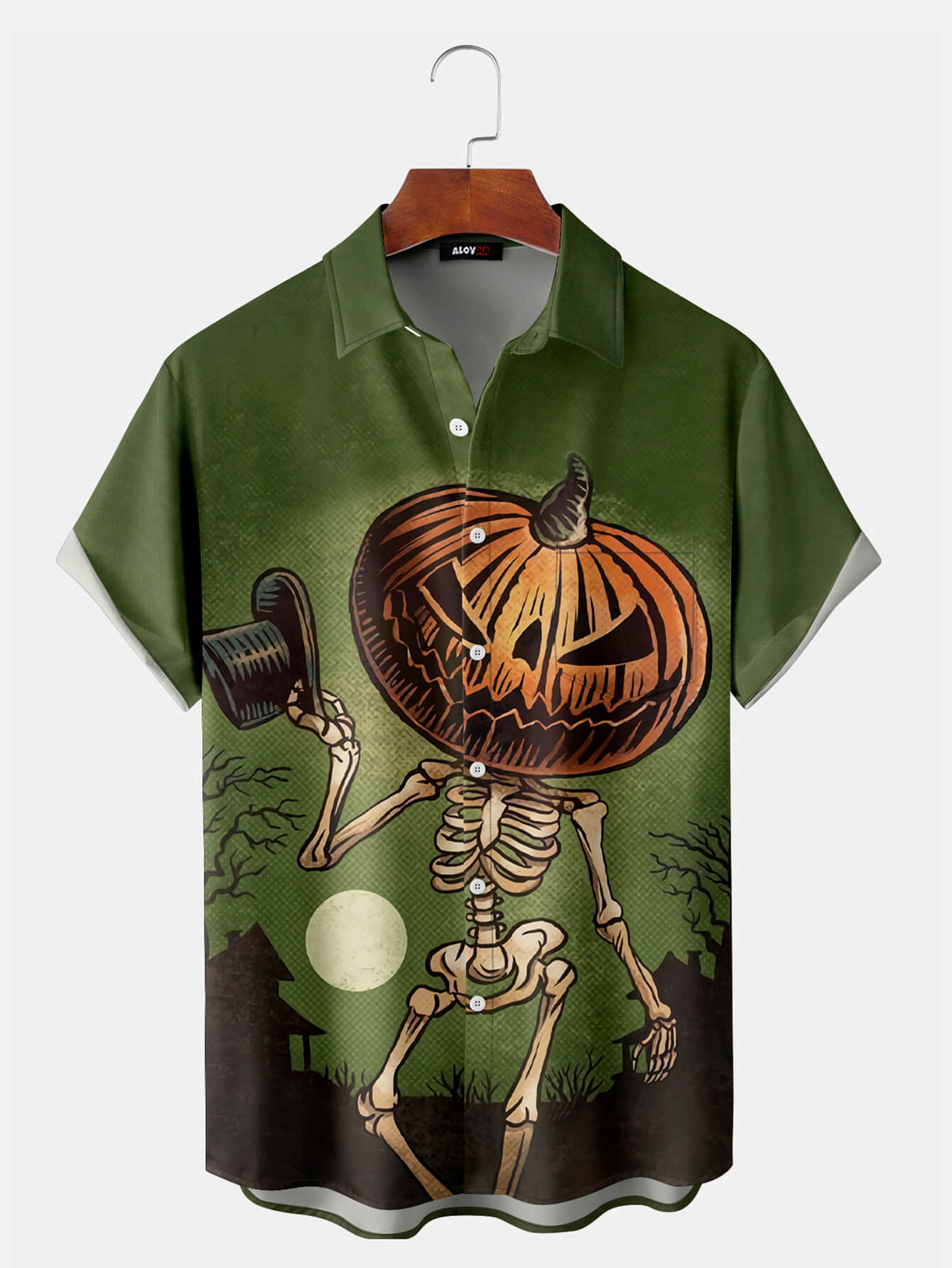 Halloween Pumpkin Head Skeleton Print Shirt