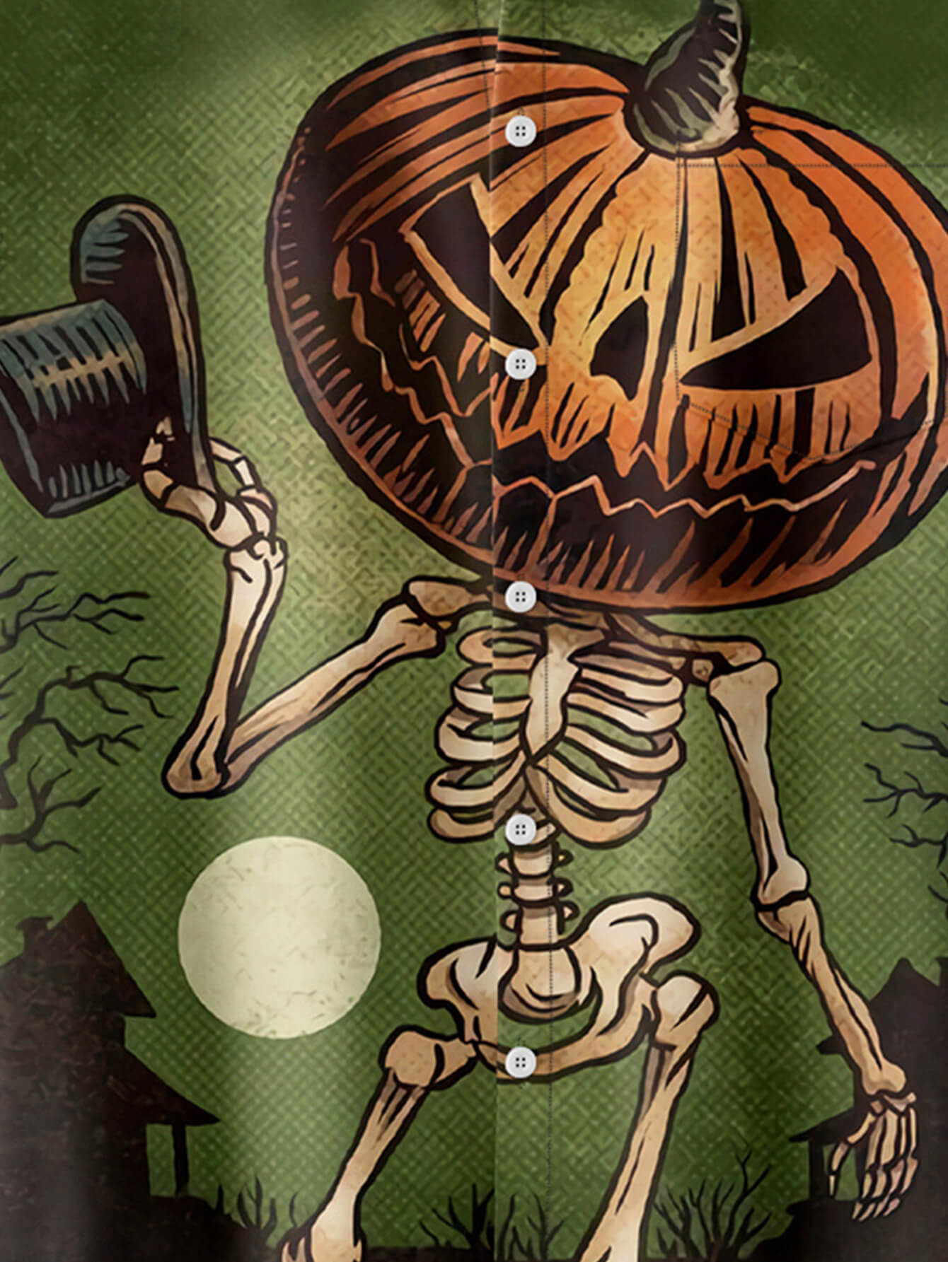 Halloween Pumpkin Head Skeleton Print Shirt