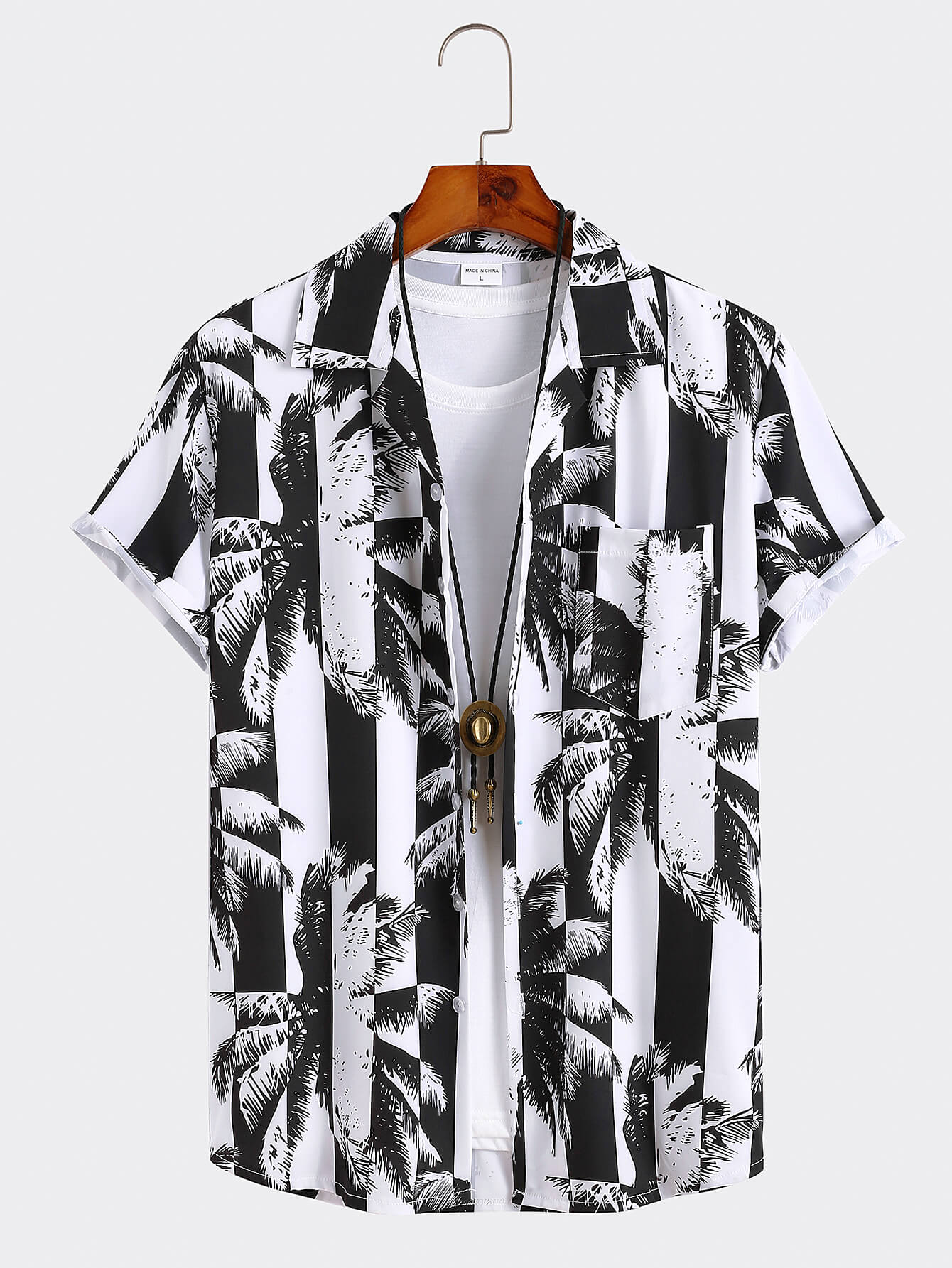 Hawaiian Leaf Print Fashion Beach Casual Short-Sleeved Shirt