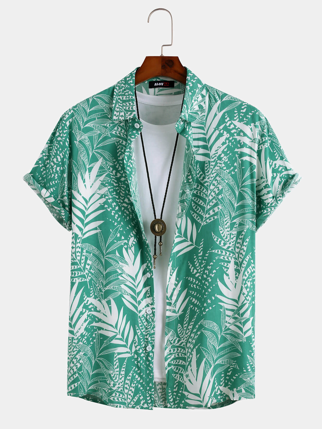 Hawaiian Leaf Print Lapel Collar Shirt