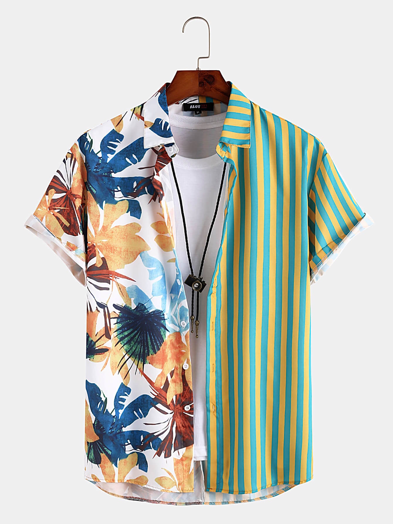 Hawaiian Leaf Stripe Panel Shirt