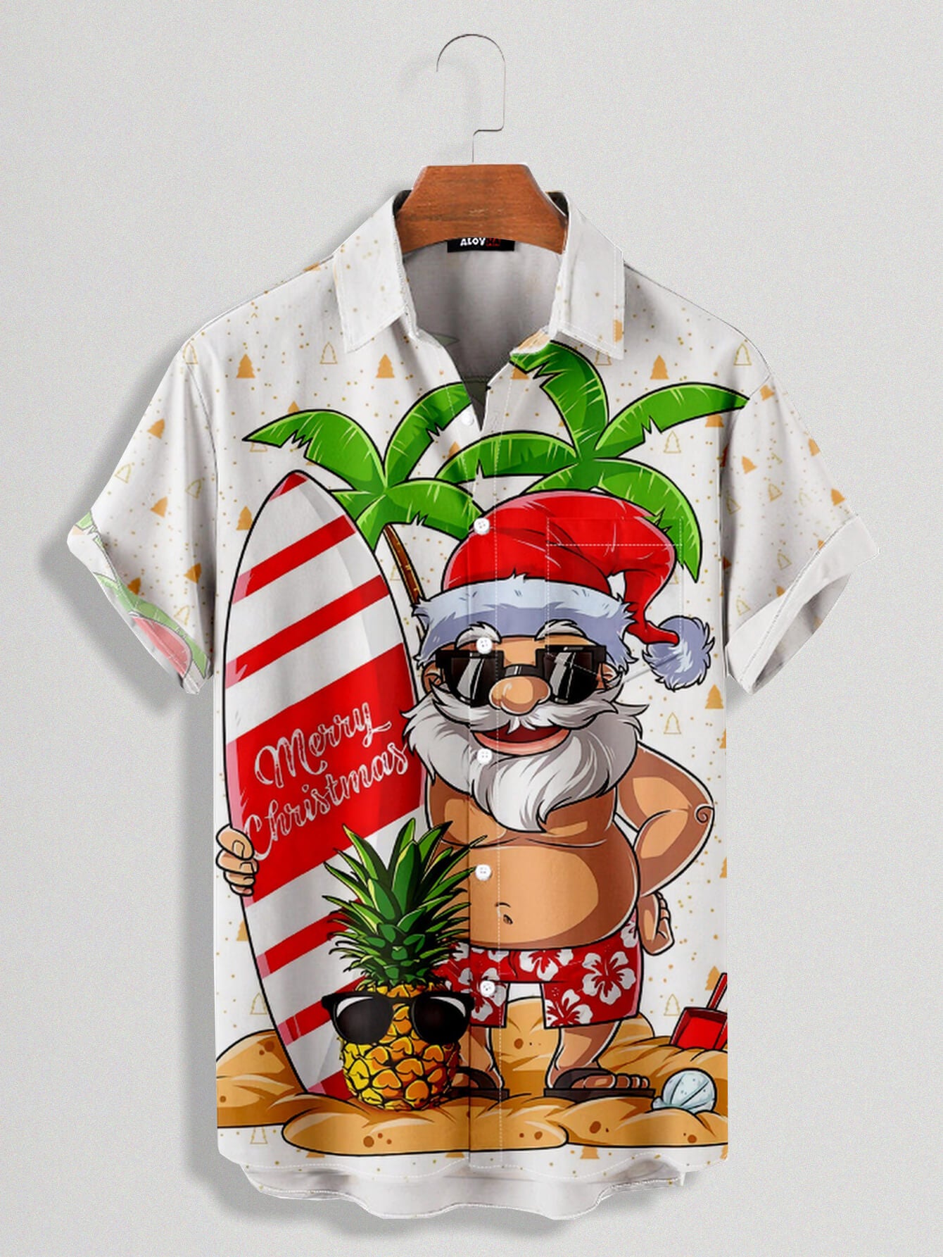 Hawaiian Santa Claus Beach Print Design Shirt