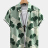 Hawaiian Short Sleeve Shirt Men's Fan Leaf Print Button Up Shirt