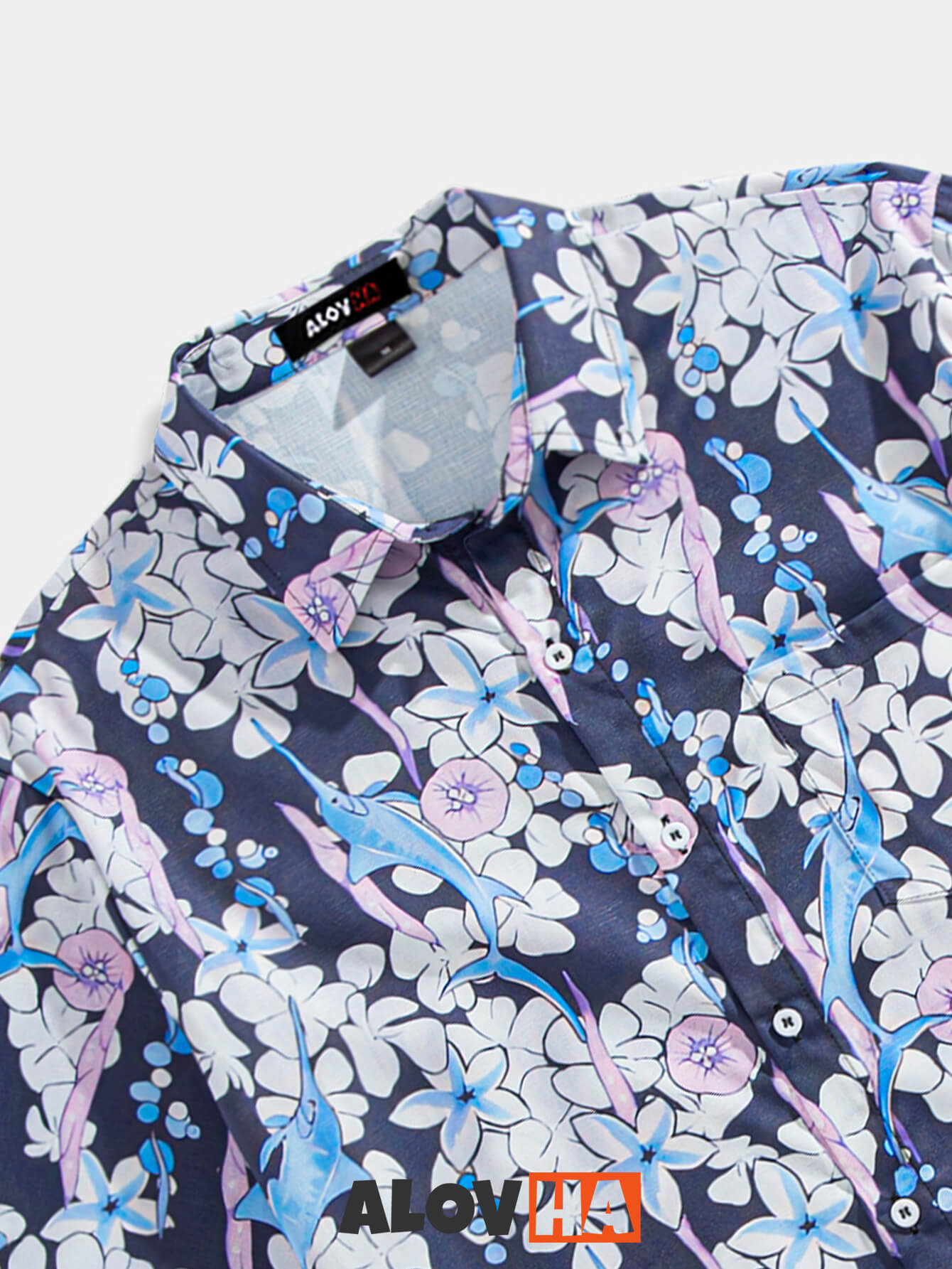 Hawaiian Tuna Dance Print Button-Up Short Sleeve Aloha Shirt