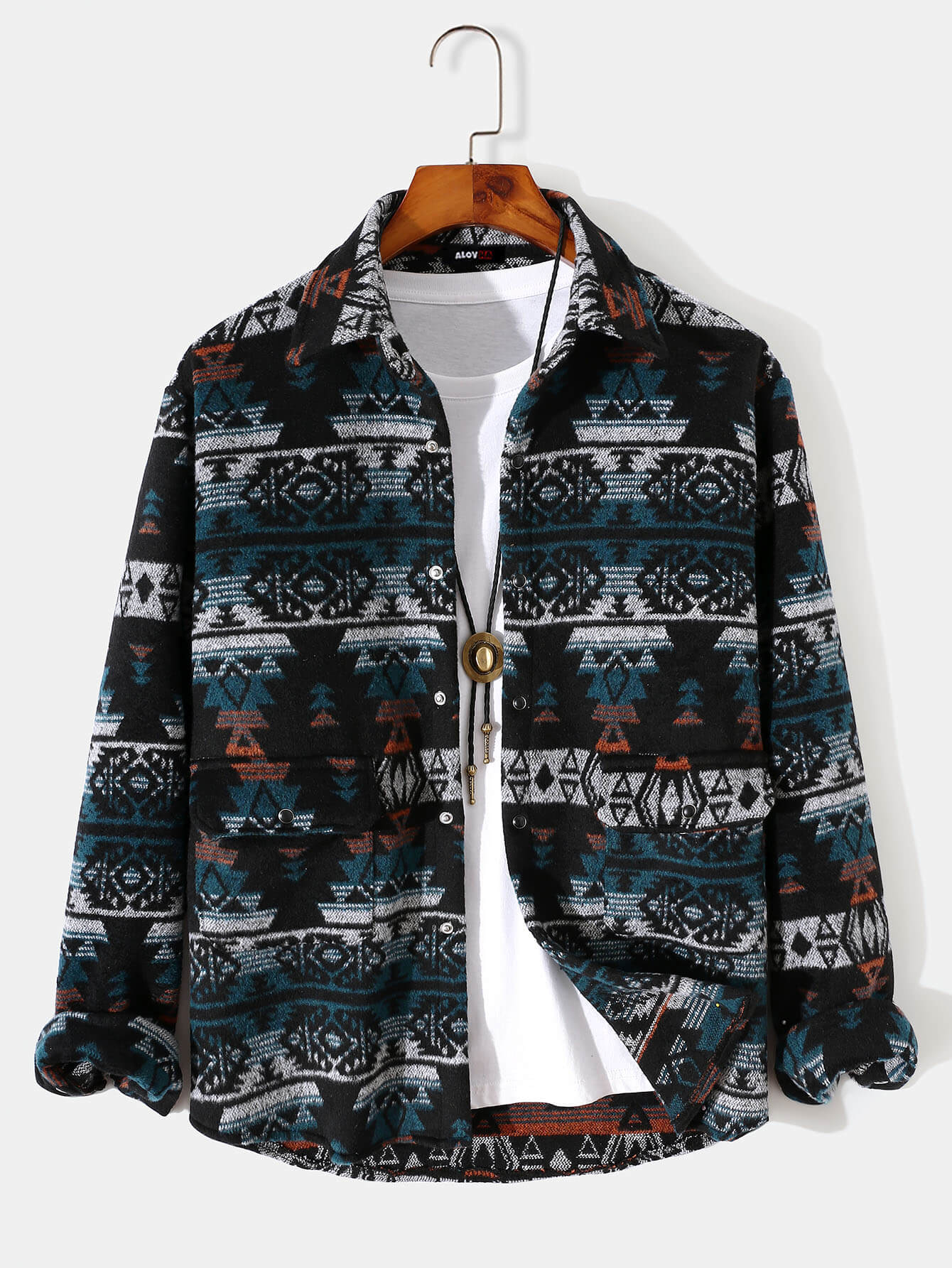 Flannel Irregular Geometric Pattern Lapel Jacket