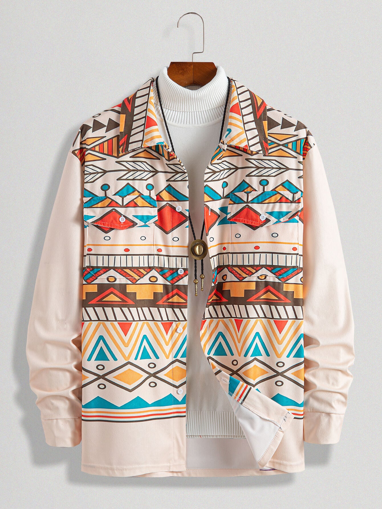 Men's Aztec Ethnic Textured Button-Up Shirt