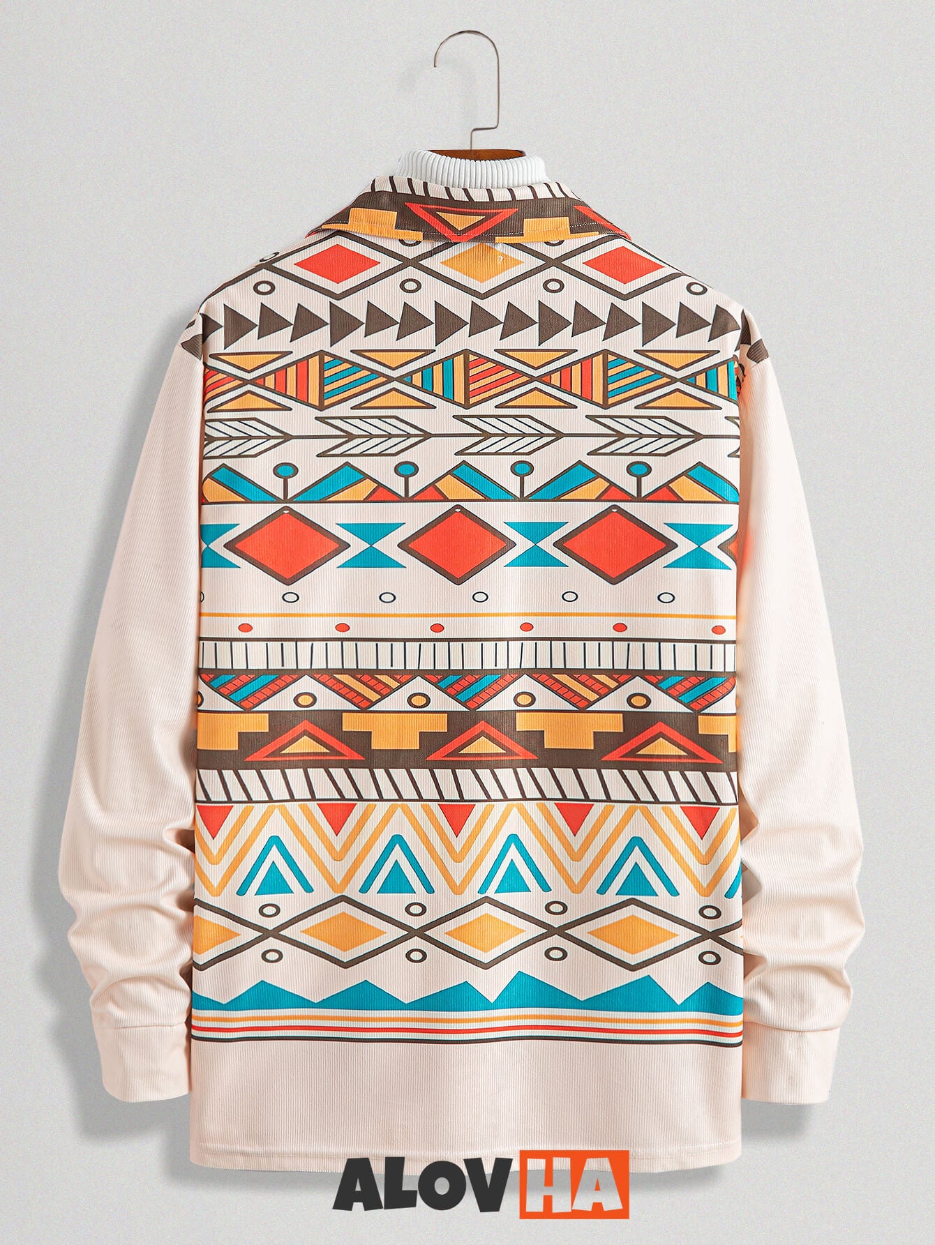 Men's Aztec Ethnic Textured Button-Up Shirt