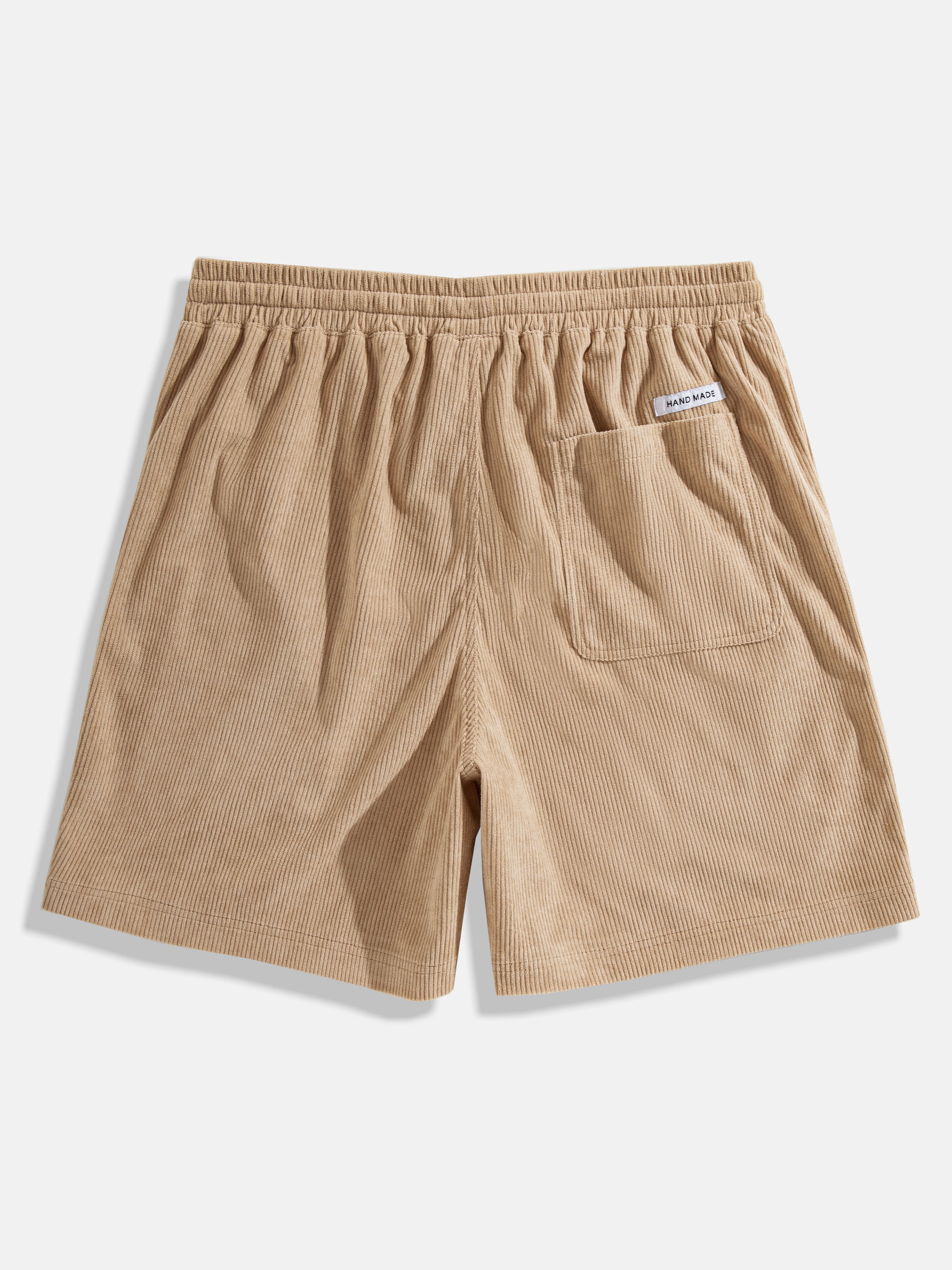 Mens Plain Khaki Corduroy Solid Pull On Shorts