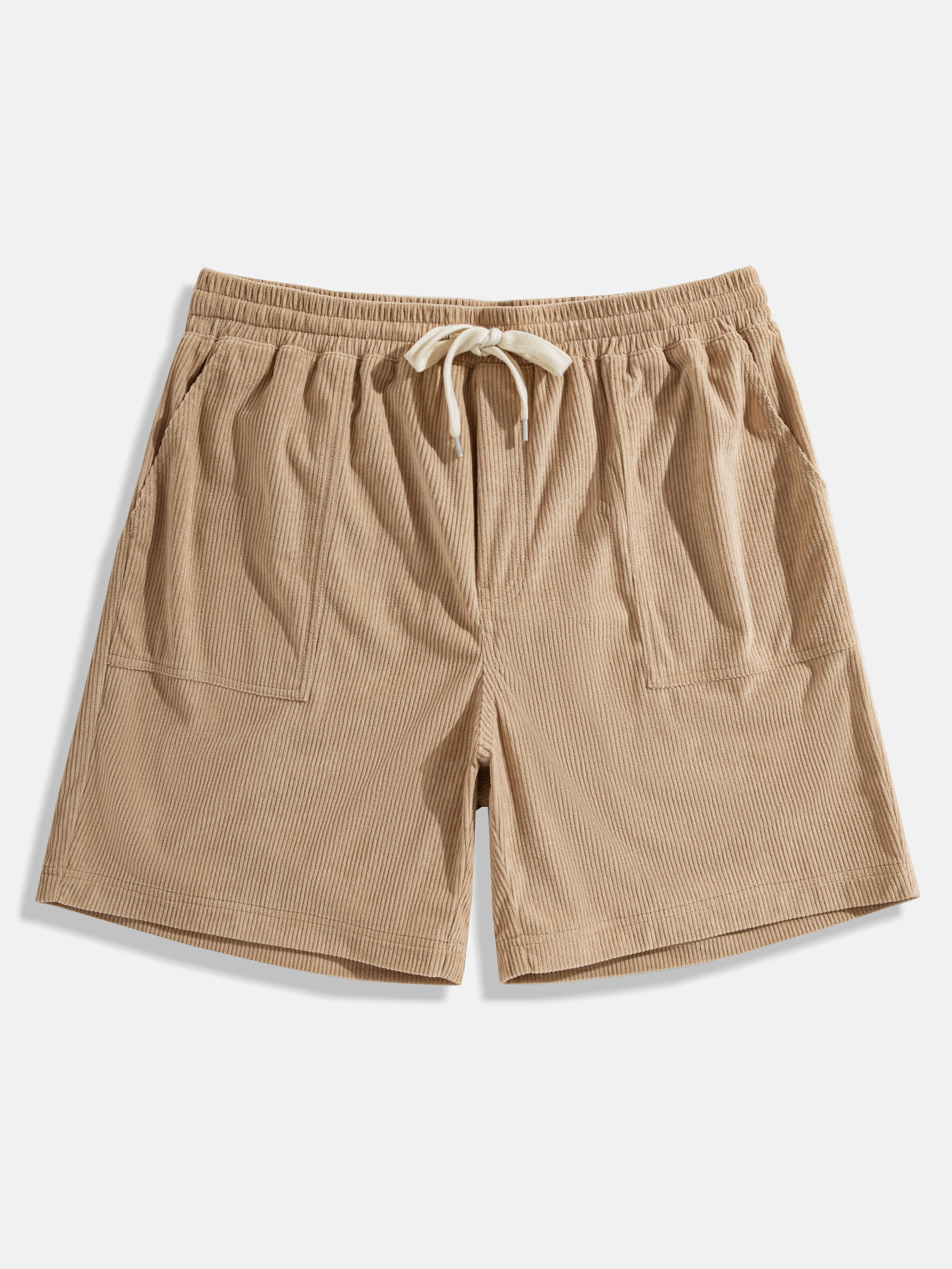 Mens Plain Khaki Corduroy Solid Pull On Shorts