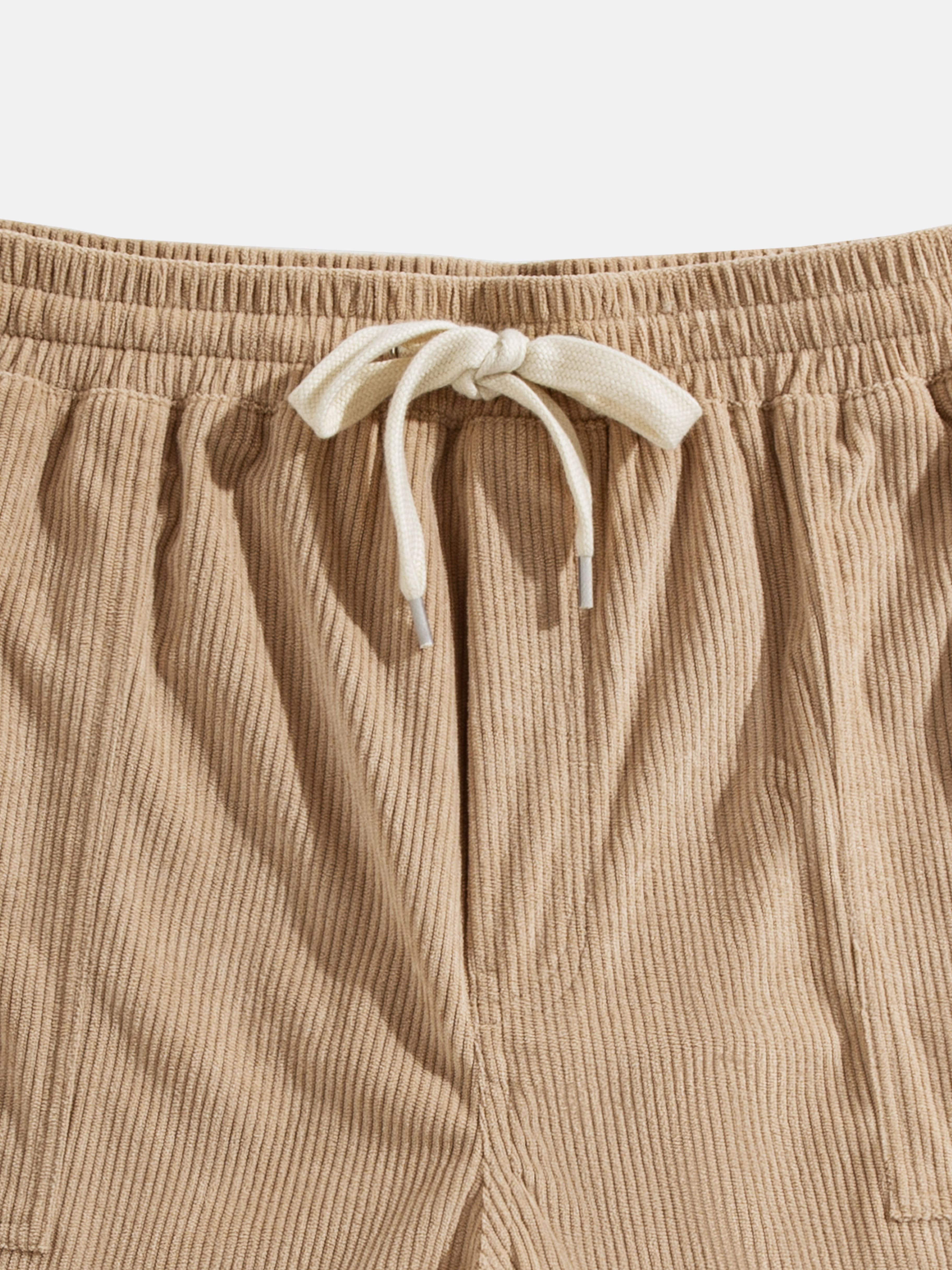 Mens Plain Khaki Corduroy Solid Pull On Shorts