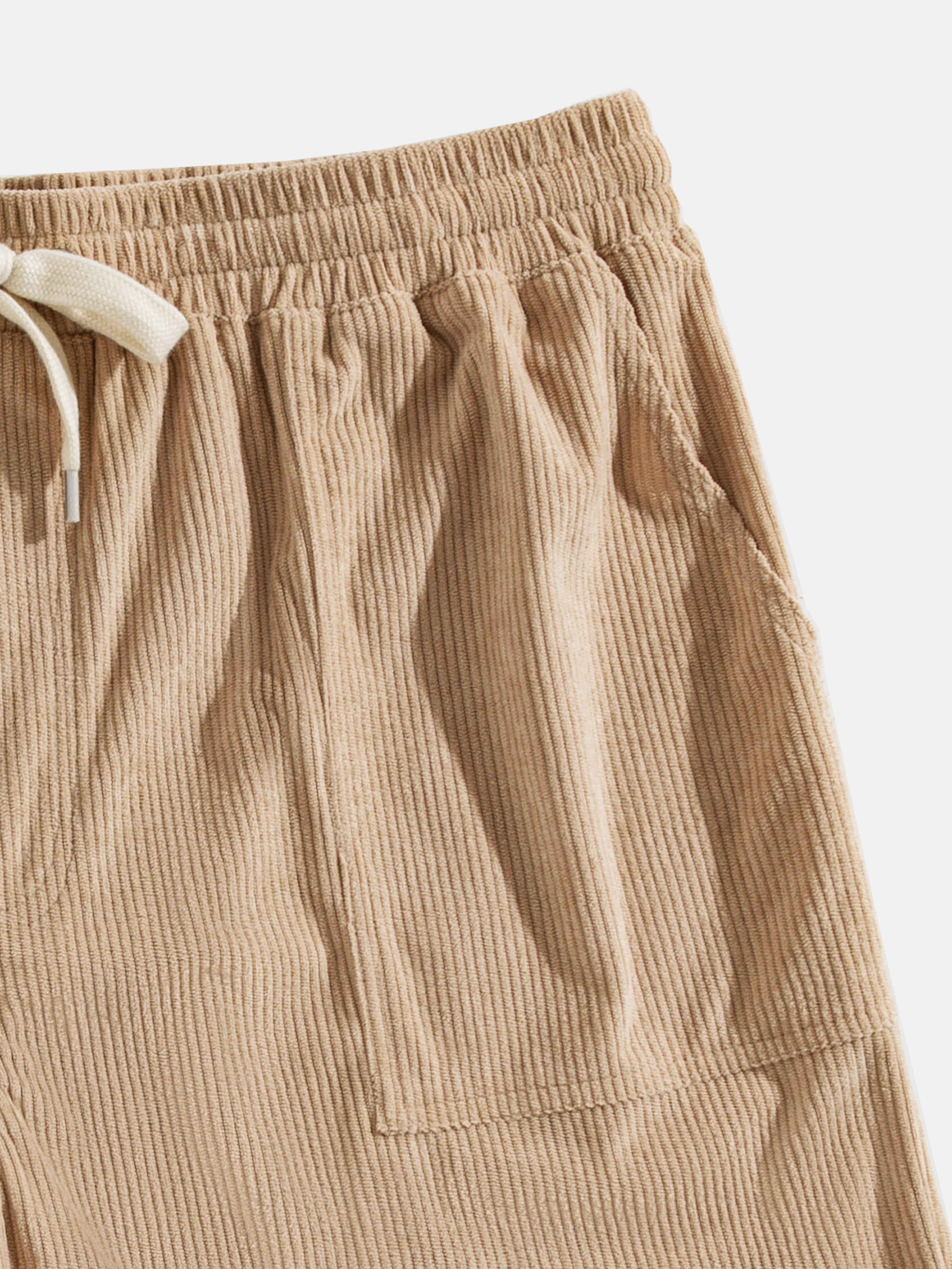 Mens Plain Khaki Corduroy Solid Pull On Shorts