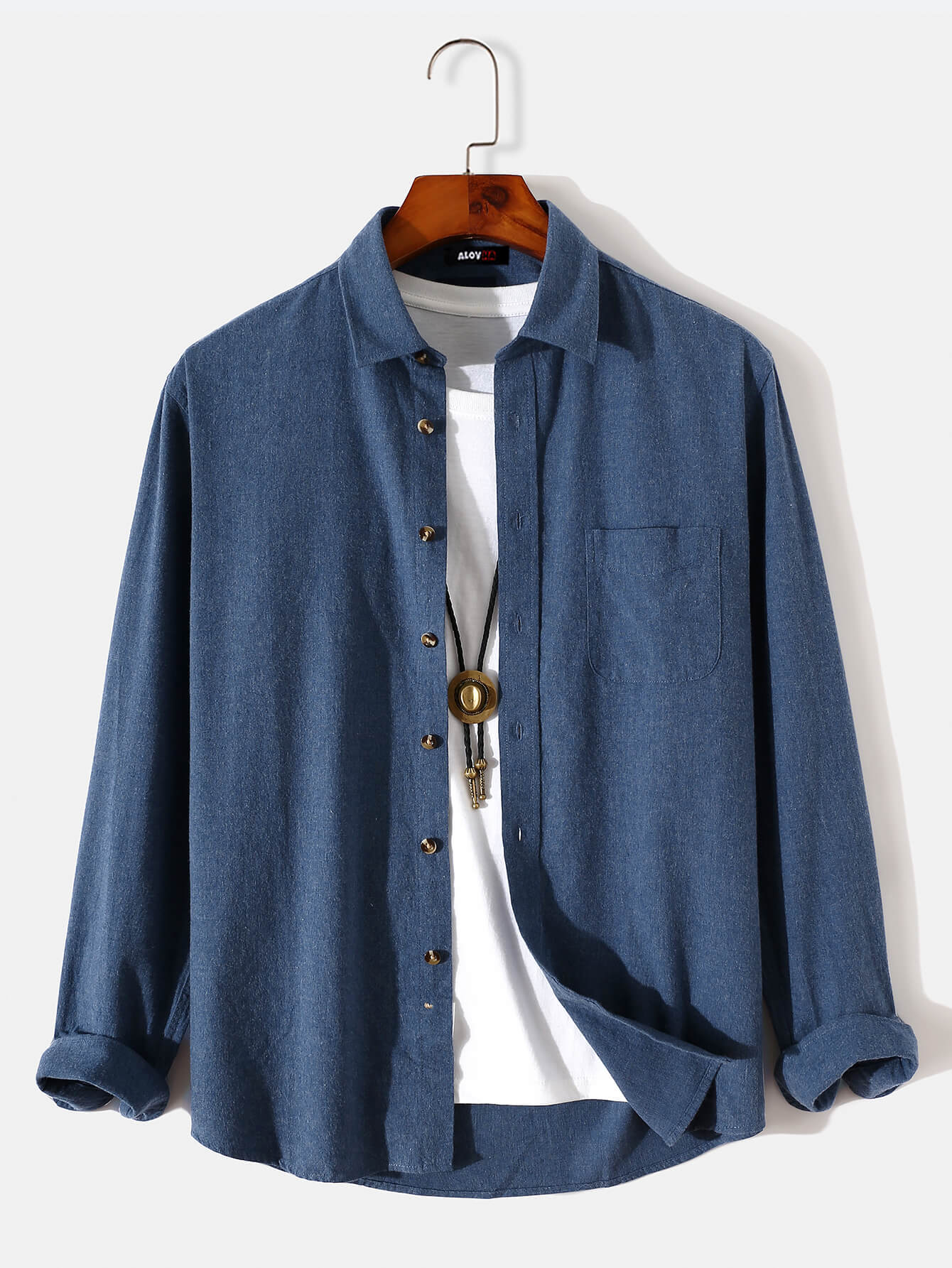 Men's Casual Flannel Trendy Solid Color Cardigan Lapel Shirt