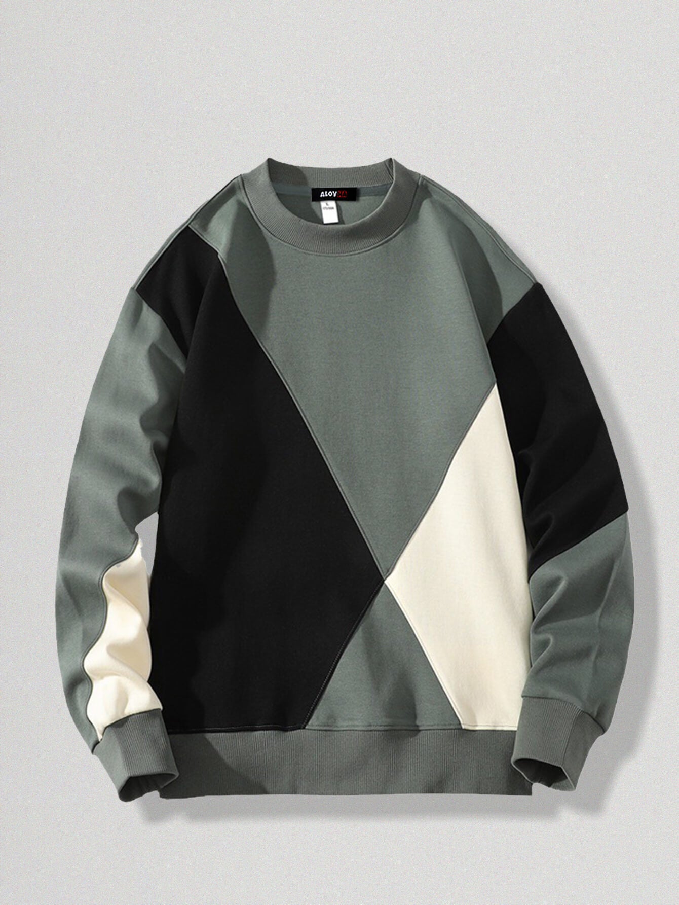 Men's Casual Round Neck Color Block Long Sleeve Sweatshirt