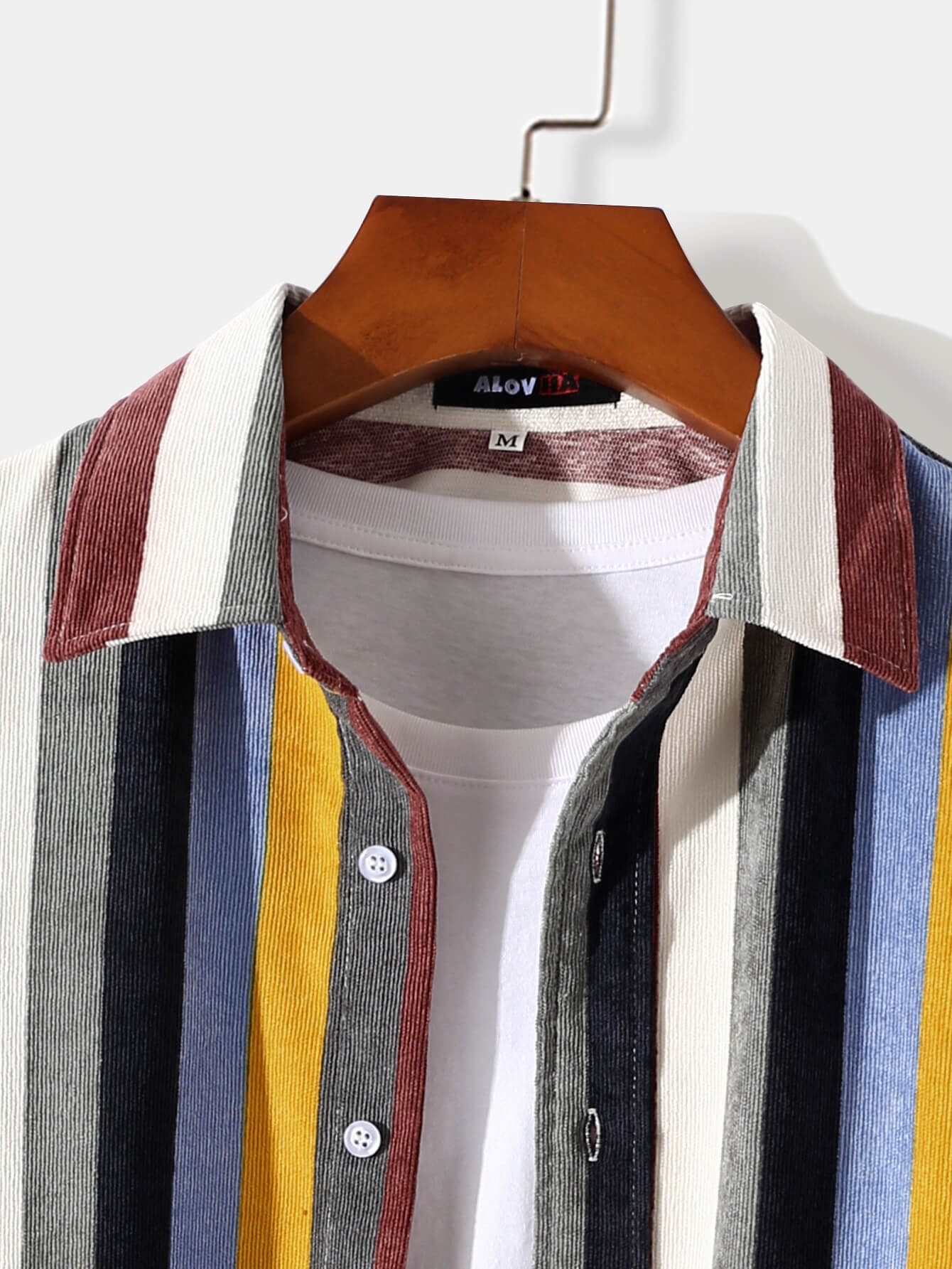 Men's Corduroy Color Stripe Print Long Sleeve Shirt