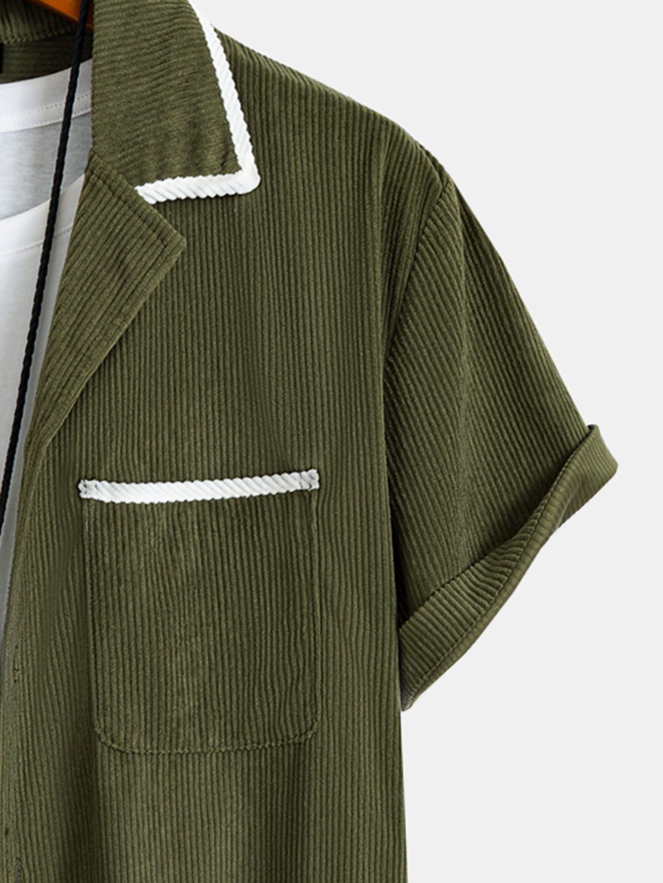 Men's Corduroy Green Short Sleeve Button Up Shirt