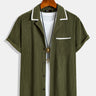 Men's Corduroy Green Short Sleeve Button Up Shirt