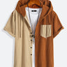 Men's Corduroy Paneled Short Sleeve Button Up Hoodie