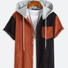 Men's Corduroy Patchwork Short Sleeve Button Up  Hoodie