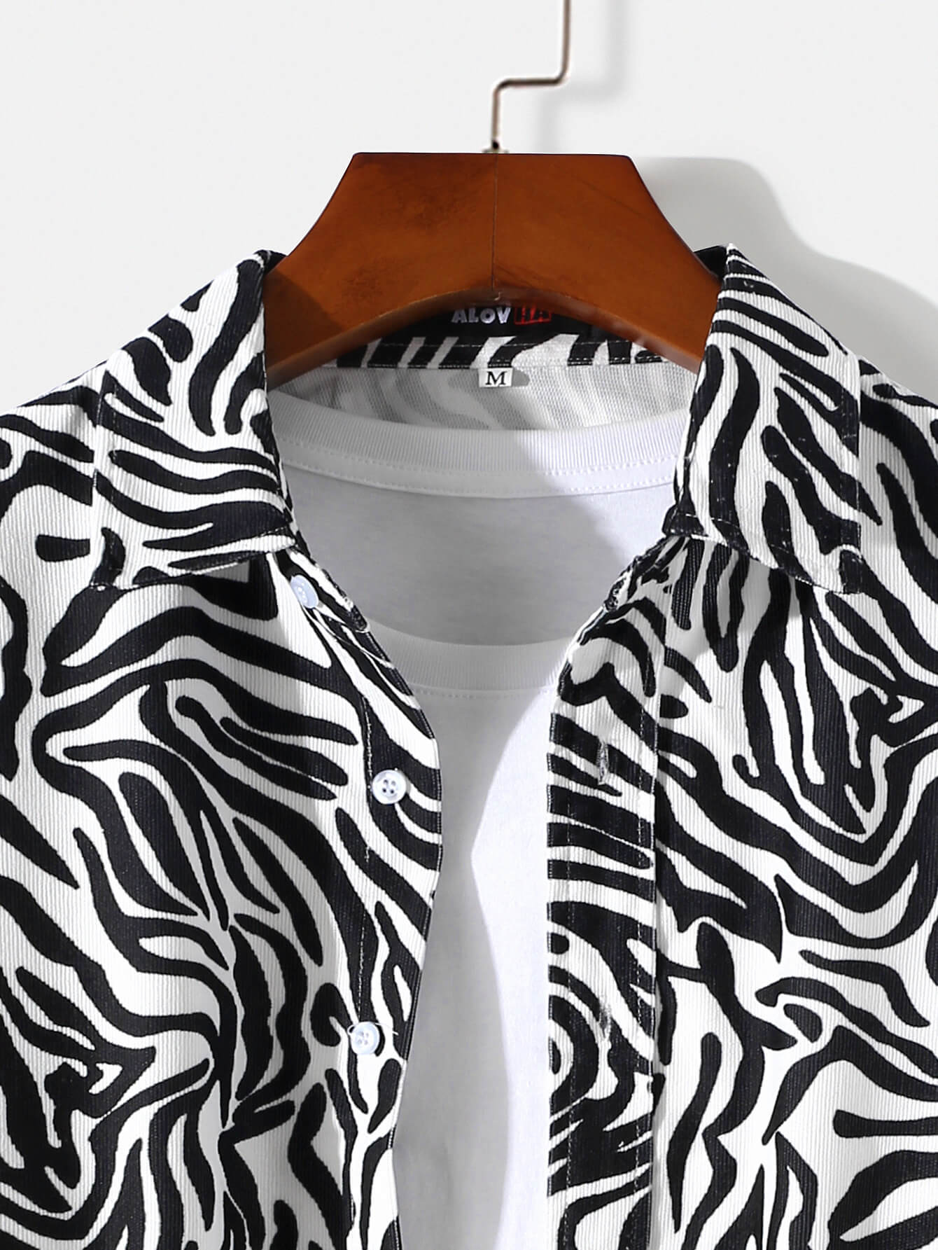 Mens Corduroy Zebra Print Button Up Long Sleeve Overshirt