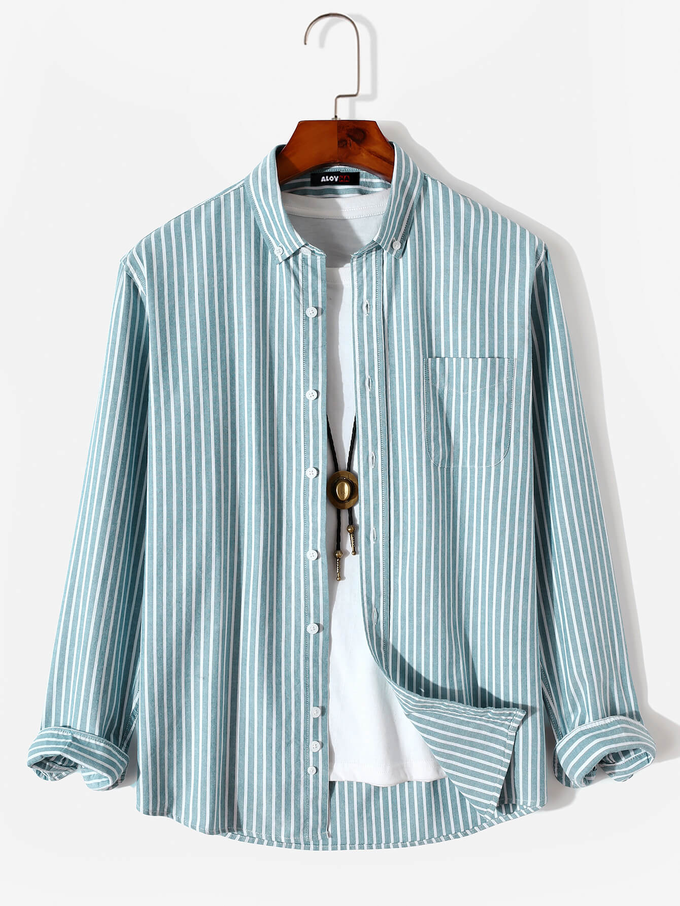 Men's Cotton Oxford Shirt Casual Versatile Long-Sleeved Striped Shirt