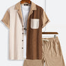 Men's Cuban Collar Patchwork Corduroy Short Sleeve Two Piece Set