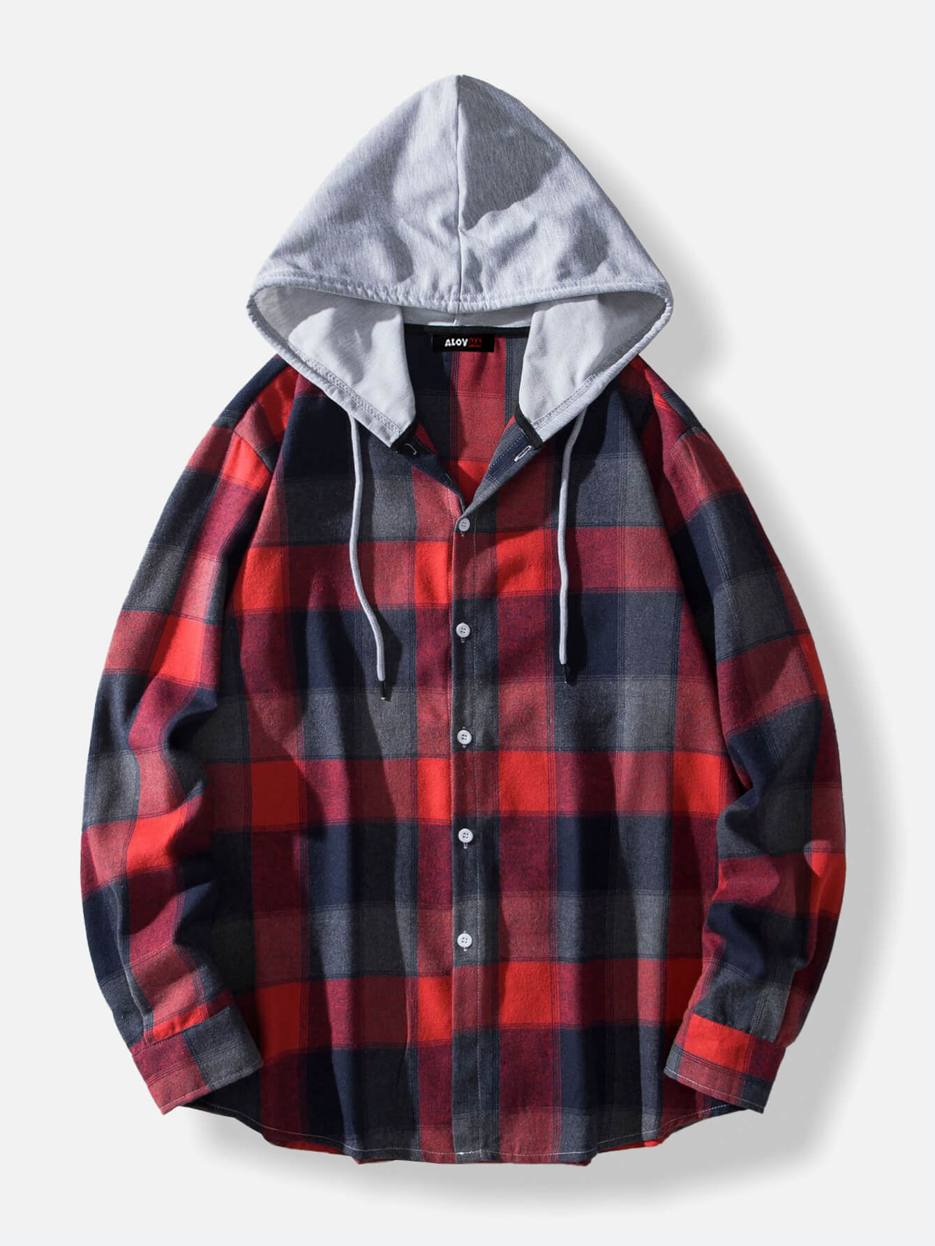 Men's Flannel Plaid Hooded Shirt Casual Long Sleeves