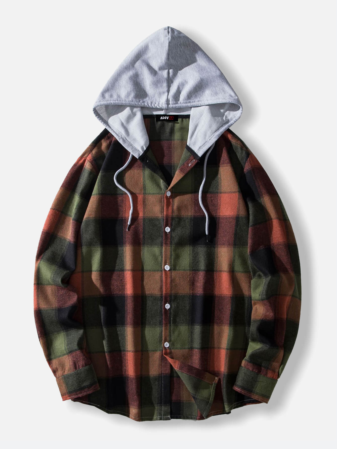 Men's Flannel Plaid Hooded Shirt Casual Long Sleeves