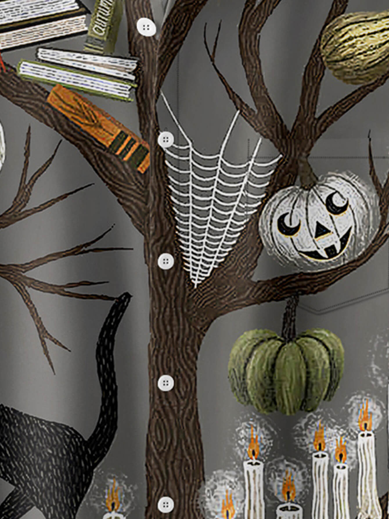 Halloween Elements Candle Pumpkin Button Shirt