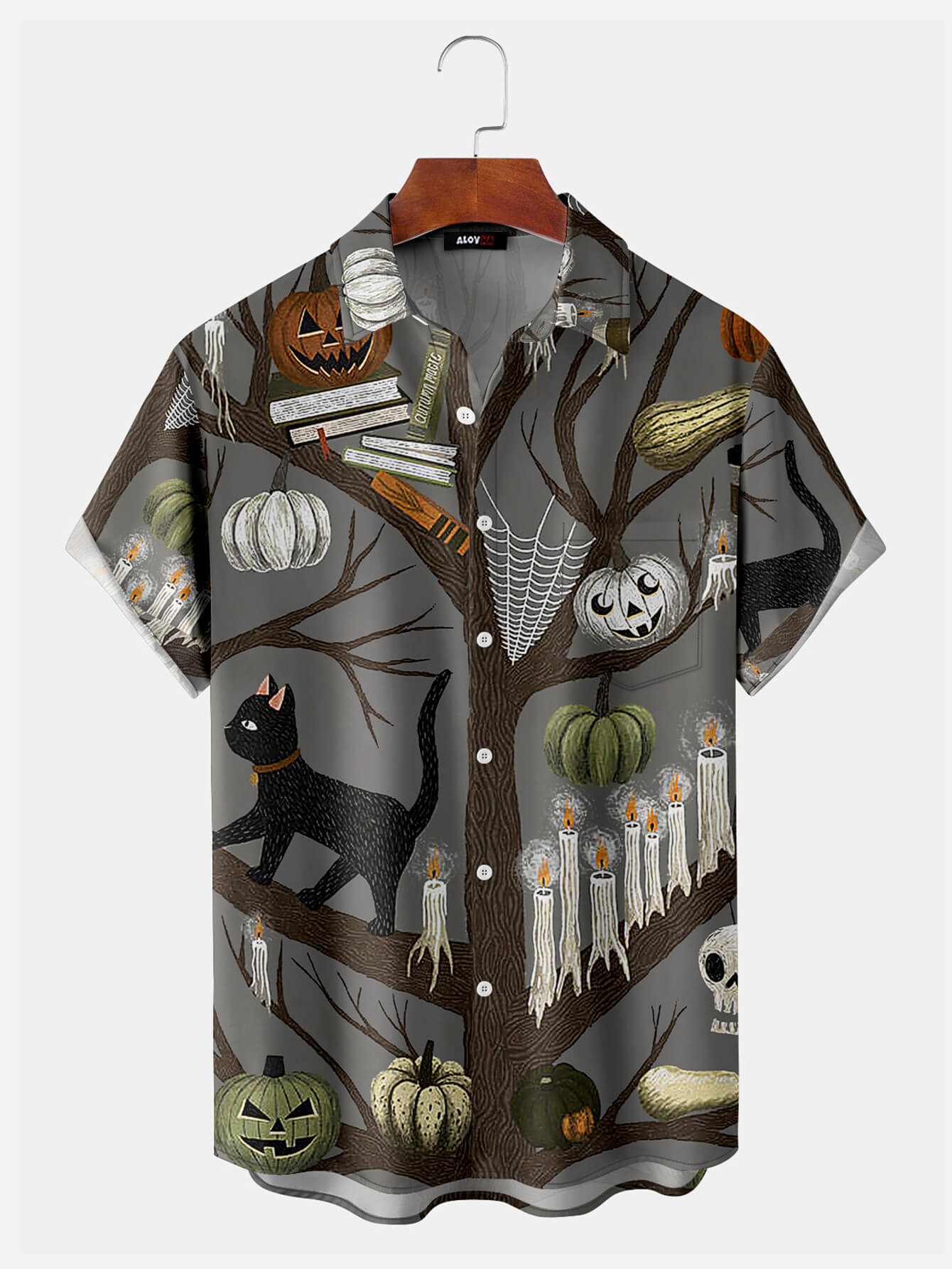 Halloween Elements Candle Pumpkin Button Shirt