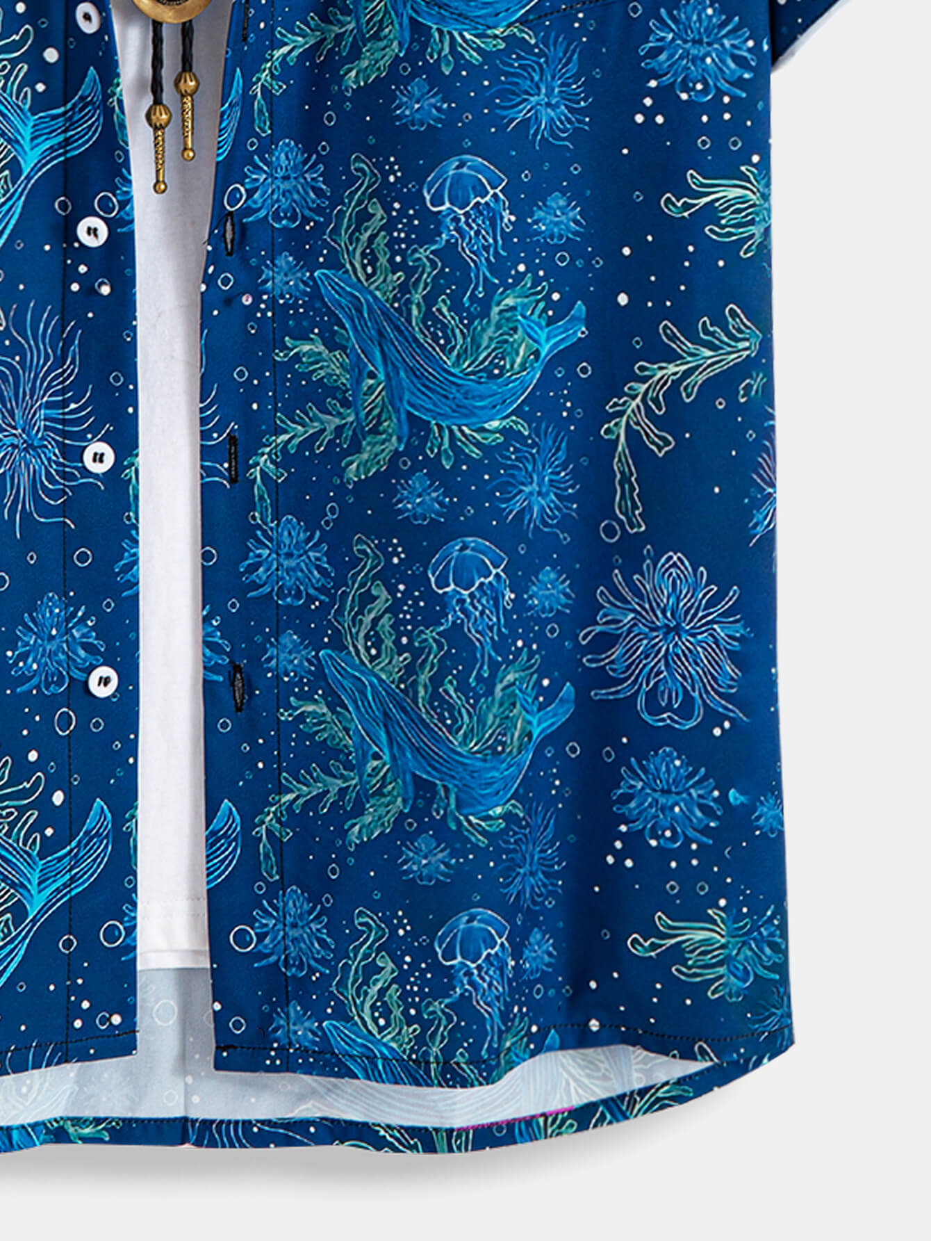 Men's Hawaiian Deep Sea Whale And Jellyfish Pattern Button-Up Shirt