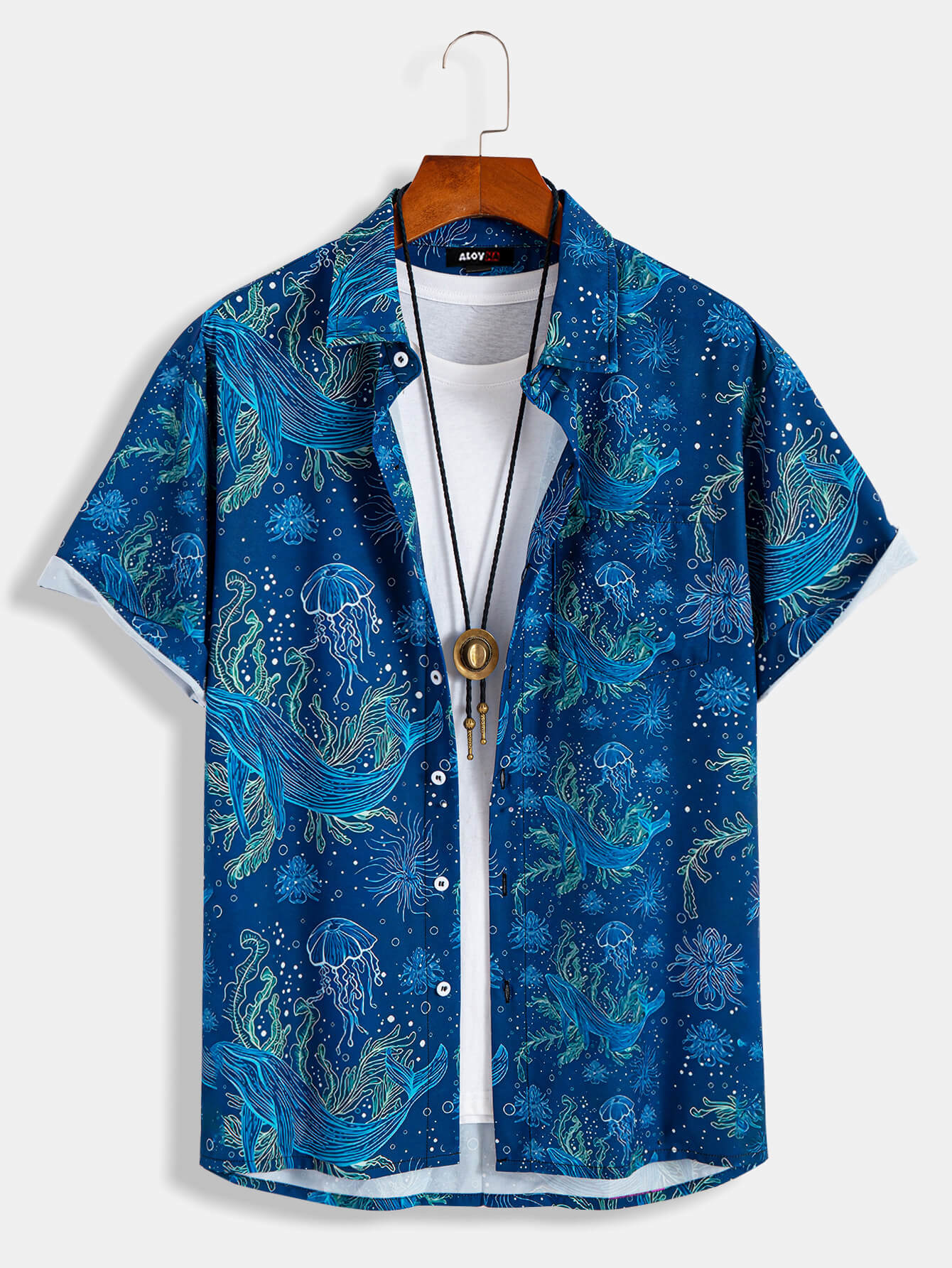 Men's Hawaiian Deep Sea Whale And Jellyfish Pattern Button-Up Shirt