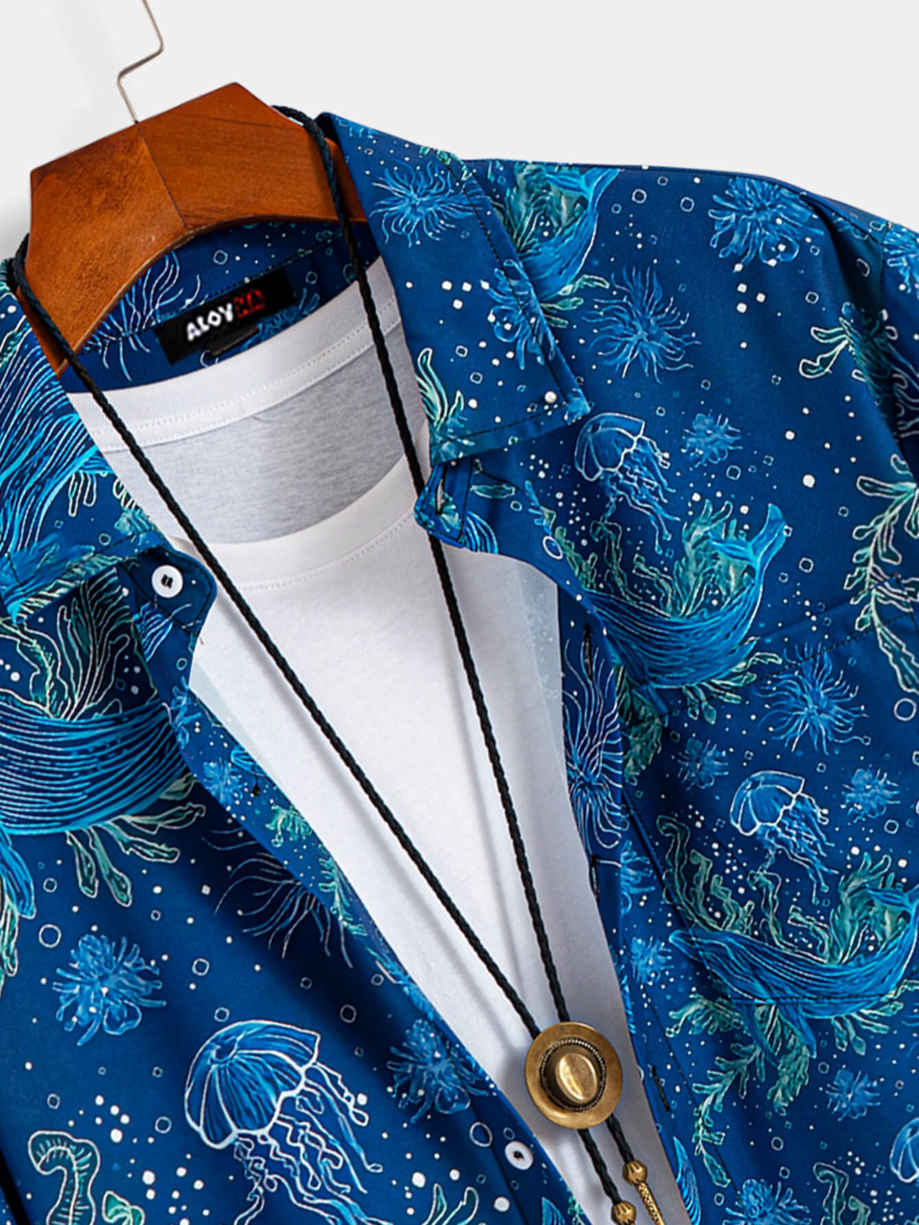 Men's Hawaiian Deep Sea Whale And Jellyfish Pattern Button-Up Shirt