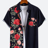 Men's Hawaiian Floral Patchwork Solid Button Up Resort Shirt